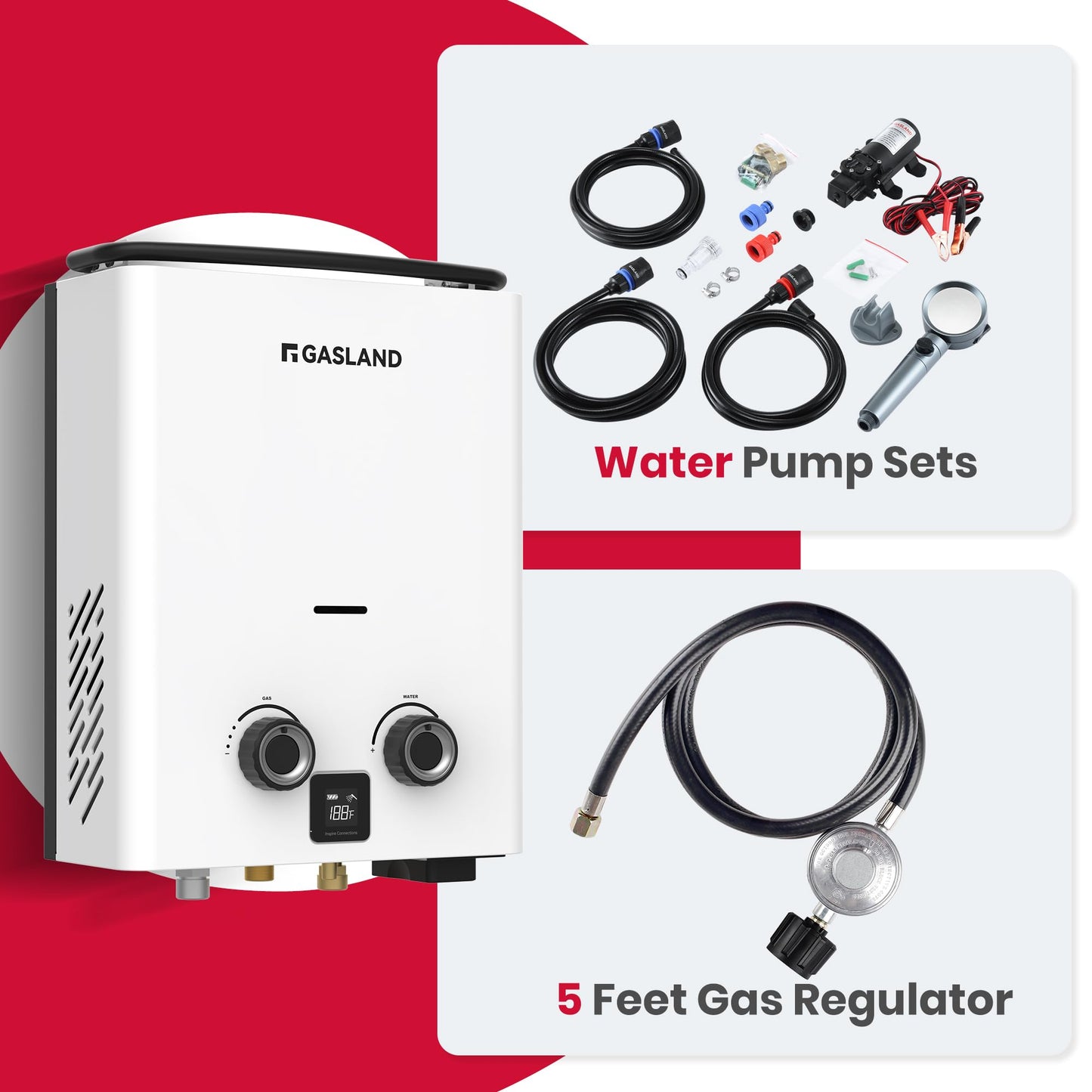 GASLAND Goshower G5 Pro Portable Propane Tankless Water Heater – 1.32 GPM, 34,000 BTU, With Water Pump & Strainer, Ultra-Slim 5L for Camping, Off-Grid, Outdoor Shower