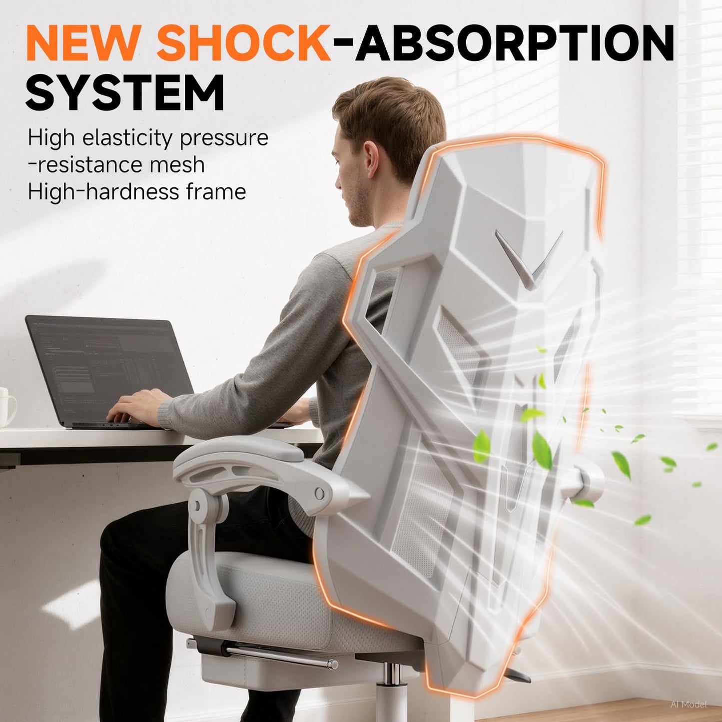 GTPLAYER Computer Chair with Adjustable Footrest, Ergonomic Gaming Chair with Headrest and Lumbar Support, Breathable Mesh Office Chair for Adults, High Back Reclining Desk Chair for Gaming and Office