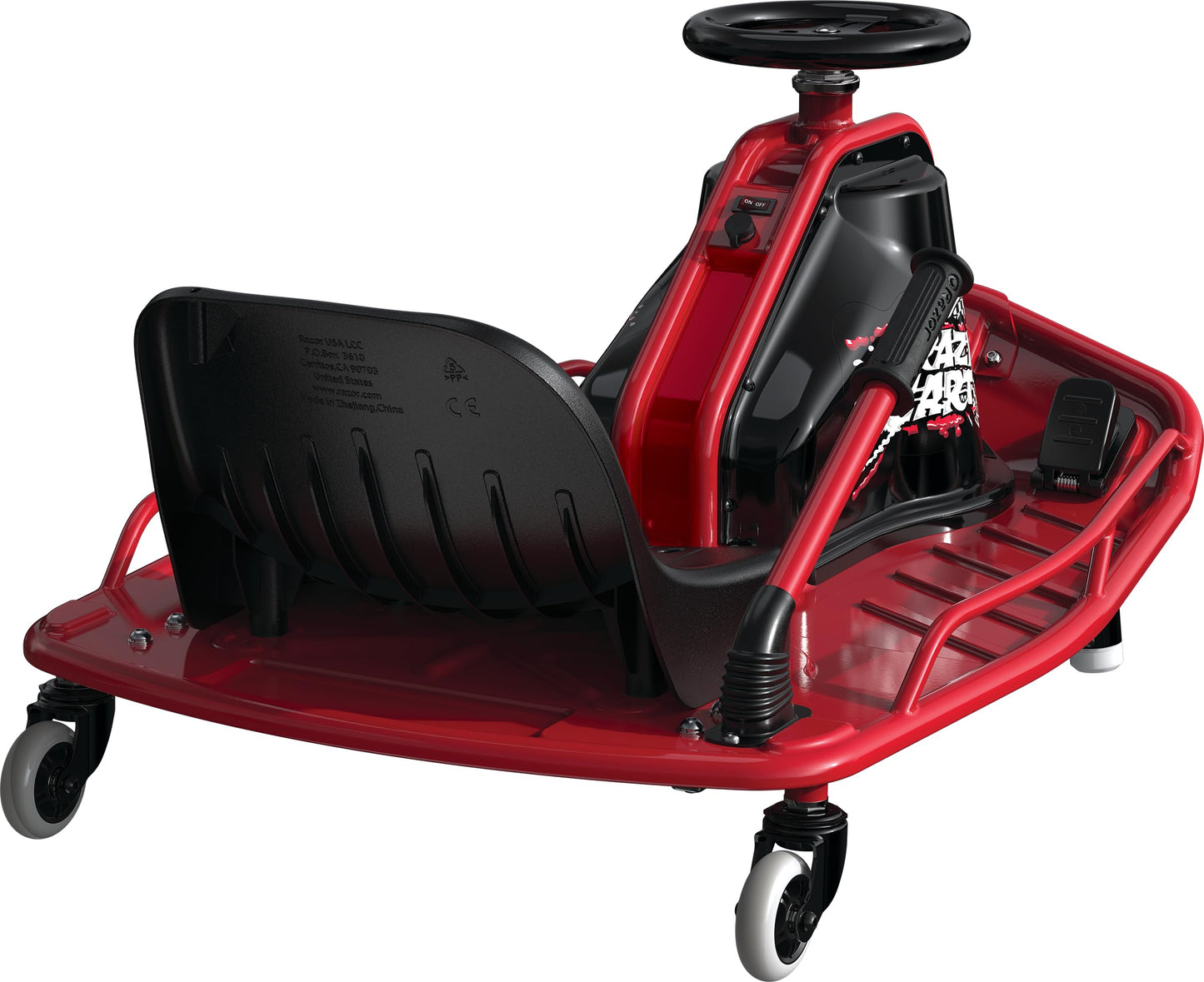 Razor Crazy Cart - 24V Electric Drifting Go Kart - Variable Speed, Up to 12 mph, Drift Bar for Controlled Drifts, One Size, Black/Red