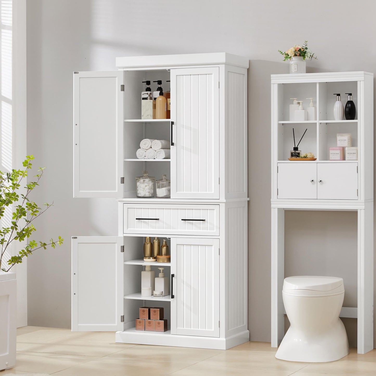 Yaheetech Kitchen Pantry Storage Cabinet with 4 Doors and 2 Adjustable Shelves, 72.5" Freestanding Tall Cupboard Cabinet with Drawer for Dining/Living Room, White
