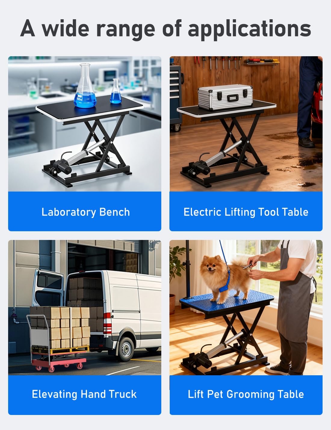 DIHOOL Electric Scissor Lift Table, 130Lbs Capacity, 3.95"-14.76" Height Adjustable Lifting Platform, Super Quiet with Remote & WiFi Control, Obstruction Detection, AC/DC Power for Home/Industrial Use
