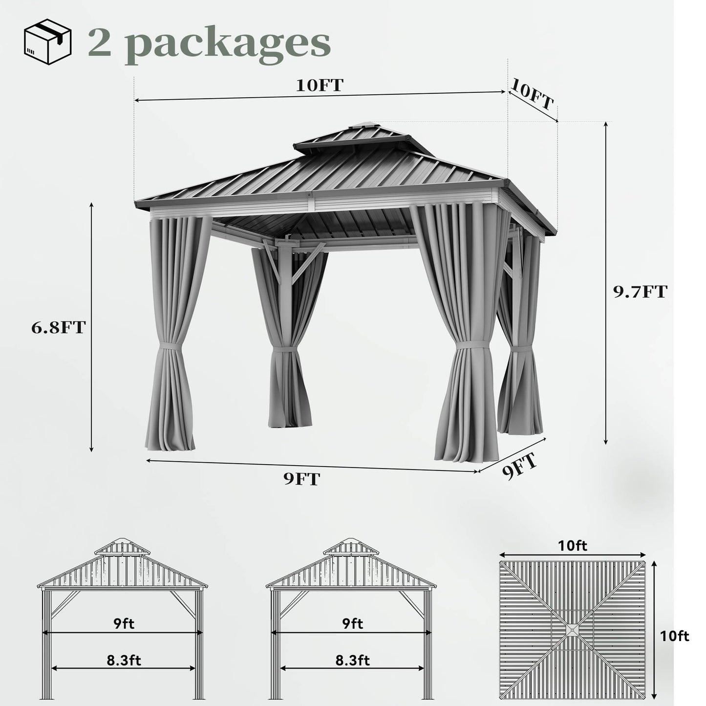 YITAHOME 10X10FT Hard Top Metal White Gazebo Patios Double Roof Canopy Aluminum Frame Garden Gazebo Tent Curtains Netting for Patios Backyards Decks Lawns White