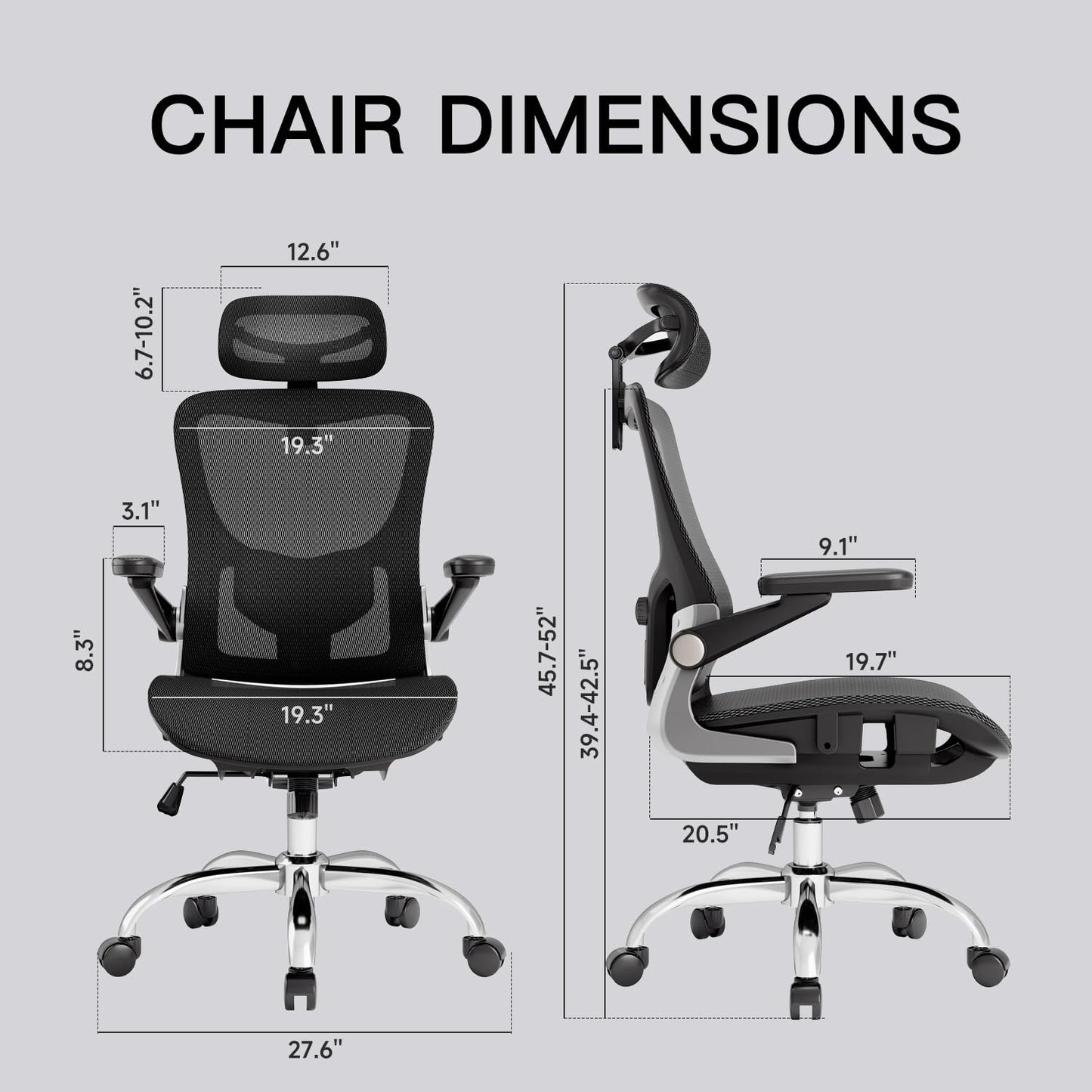 marrap Ergonomic Office Chair, Mesh Desk Chair with 3D Armrests, Adjustable Lumbar Support and Headrest, 90-120° Rocking Function, Black
