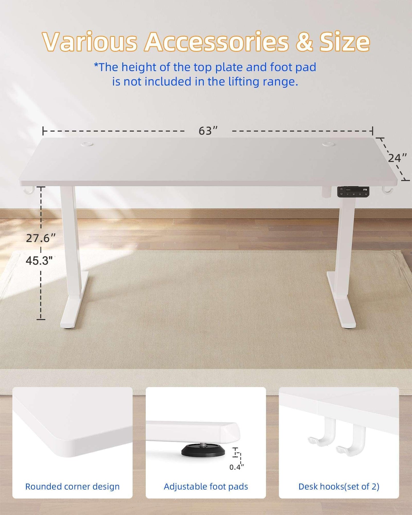 YIHAYO Electric Standing Desk, 63 x 24 Inches Stand Up Desk with Splice Board, Adjustable Height Desk, Computer Desk for Home Office, White Frame/White Top