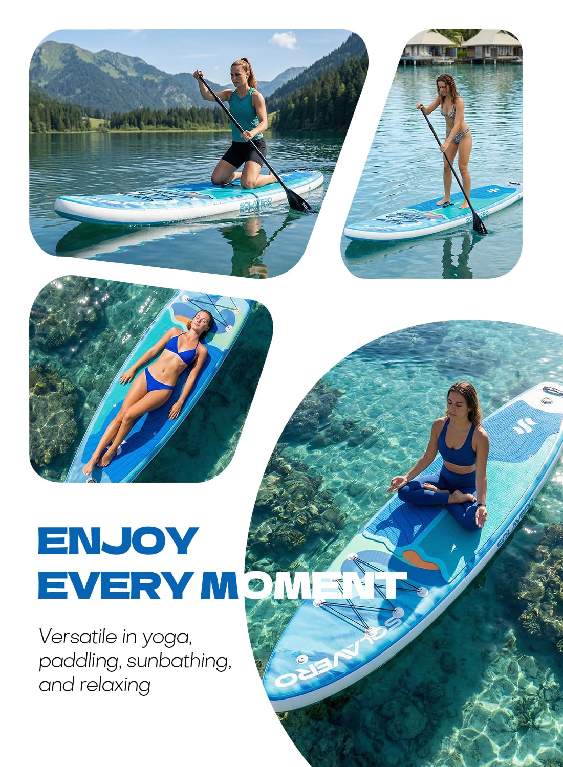 SOLAVERO 11' Inflatable Stand Up Paddle Board with SUP Accessories, Blow Up Paddle Board with Anti-Slip EVA Deck for Adults All Skill Levels, 500lb Capacity