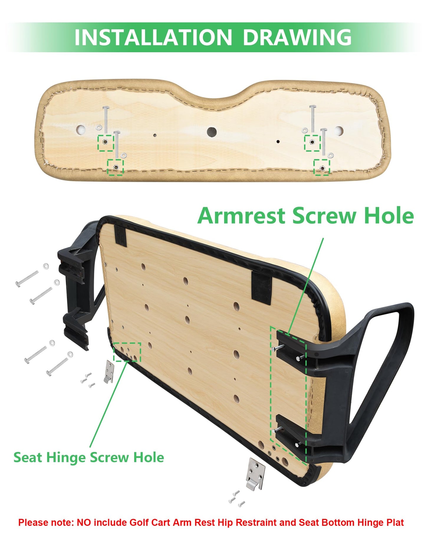 HEOHOU Golf Cart Front Seat Replacement Cushion Assembly Kit for EZGO TXT Medalist 1994-2013 Models,Golf Cart Front Seat Back and Seat Bottom Cushion,Tan
