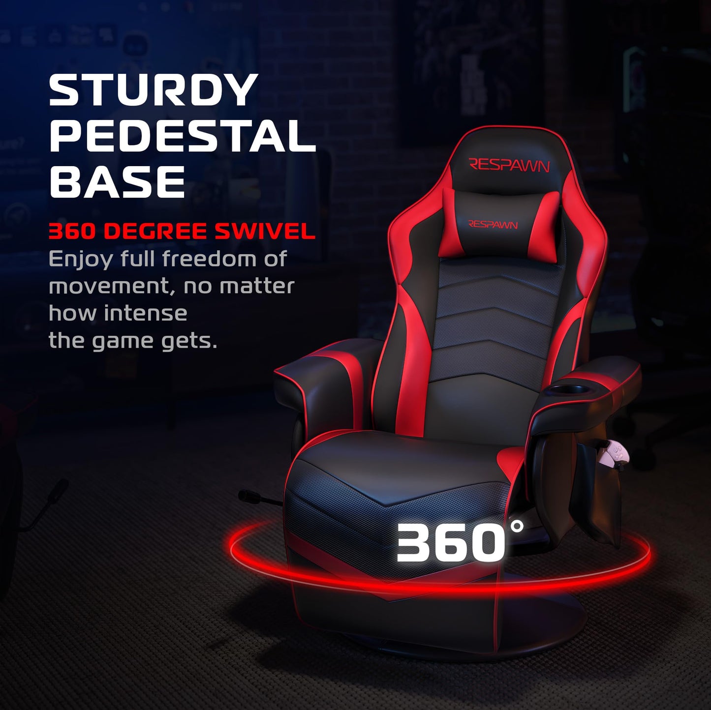 Respawn 900 Console Gaming Recliner with Footrest and Lumbar Support - Comfortable Ergonomic Gaming Chair with Headrest, No Wheels, Reclining, Heavy Duty, Racing Style Video Game Chairs - Red