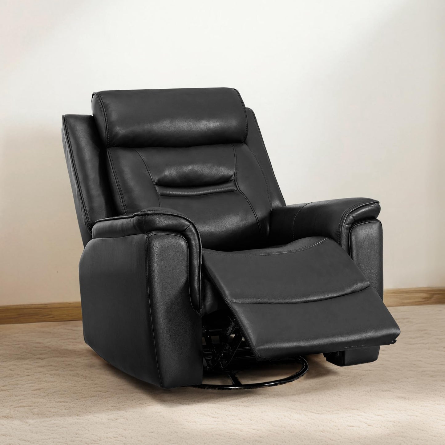 KISLOT Leather Recliner Chair, 360° Swivel Rocker for Adults Manual Rocking Reclining Chair with Adjustable Backrest Footrest for Living Room Bedroom Home Theater Seating
