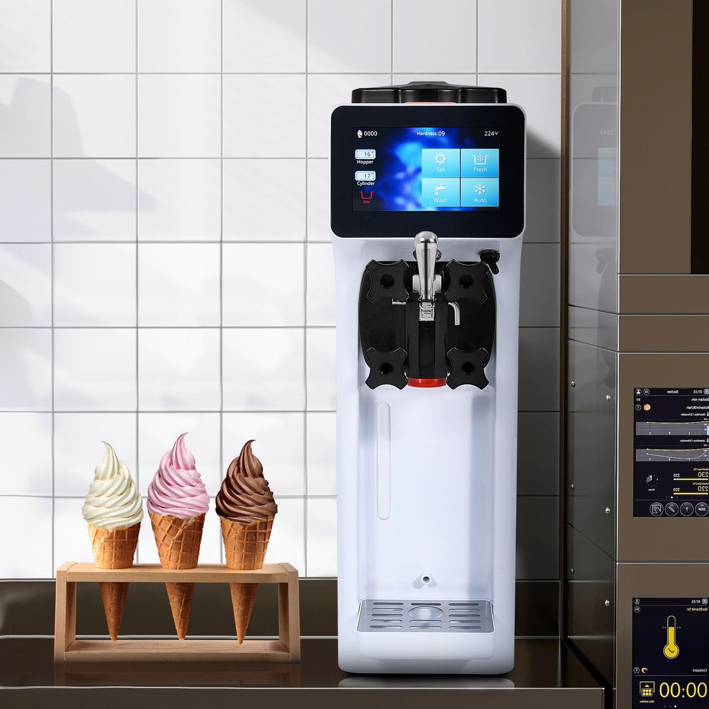 VEVOR Commercial Ice Cream Machine, 1000W Single Flavor Soft Serve Ice Cream Maker, 10.6 QT/H Yield, 4L Hopper & 1.6L Cylinder, Touch Screen, Auto Clean & Pre-Cooling, Countertop Restaurant Snack Bar