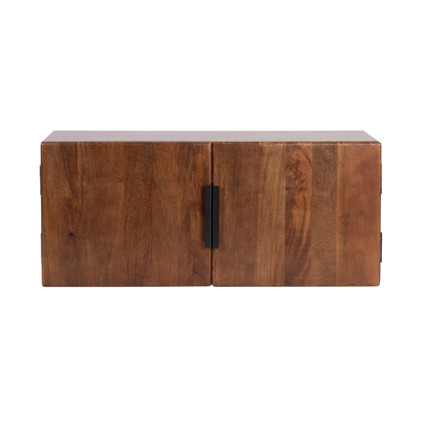 Kate and Laurel Atwood Modern Mango Wood Two-Door Wall Cabinet, 32 x 10 x 14, Walnut Brown, Decorative Storage Cabinet with Metal Pulls for Use as Floating Nightstand or Floating TV Shelf