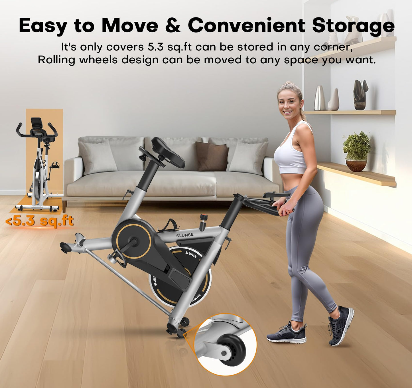 Exercise Bike, Magnetic Resistance Stationary Bikes for Home with App Compatible, Silent Indoor Cycling Bike with 350lbs Weight Capacity Comfortable Seat, Digital Monitor & Phone Mount, Grey Orange