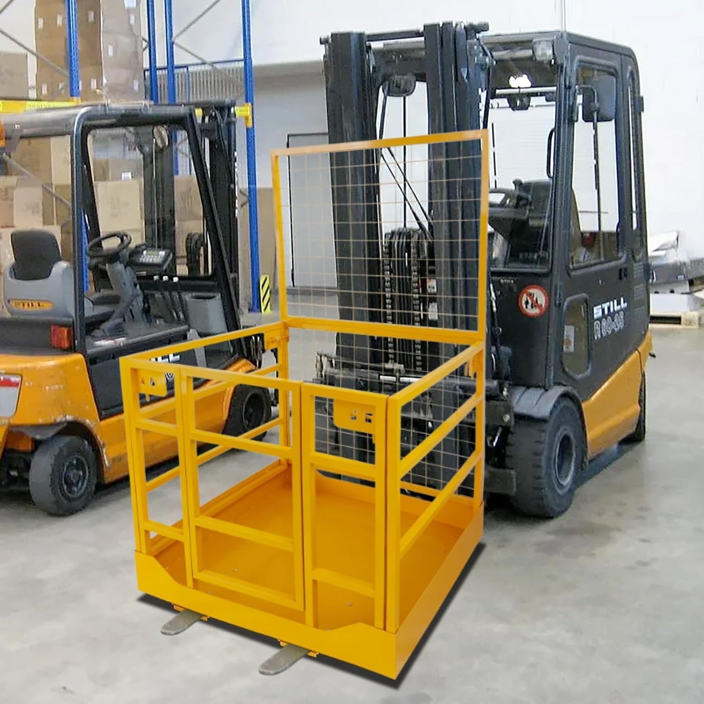 43"x45" Forklift Platform Safety Cage,Work Platform for Loader,Man Basket for Forklift,1800lbs Capacity with Safety Harness & Lock,2-Man Collapsible Lift Basket for Lifting Loader