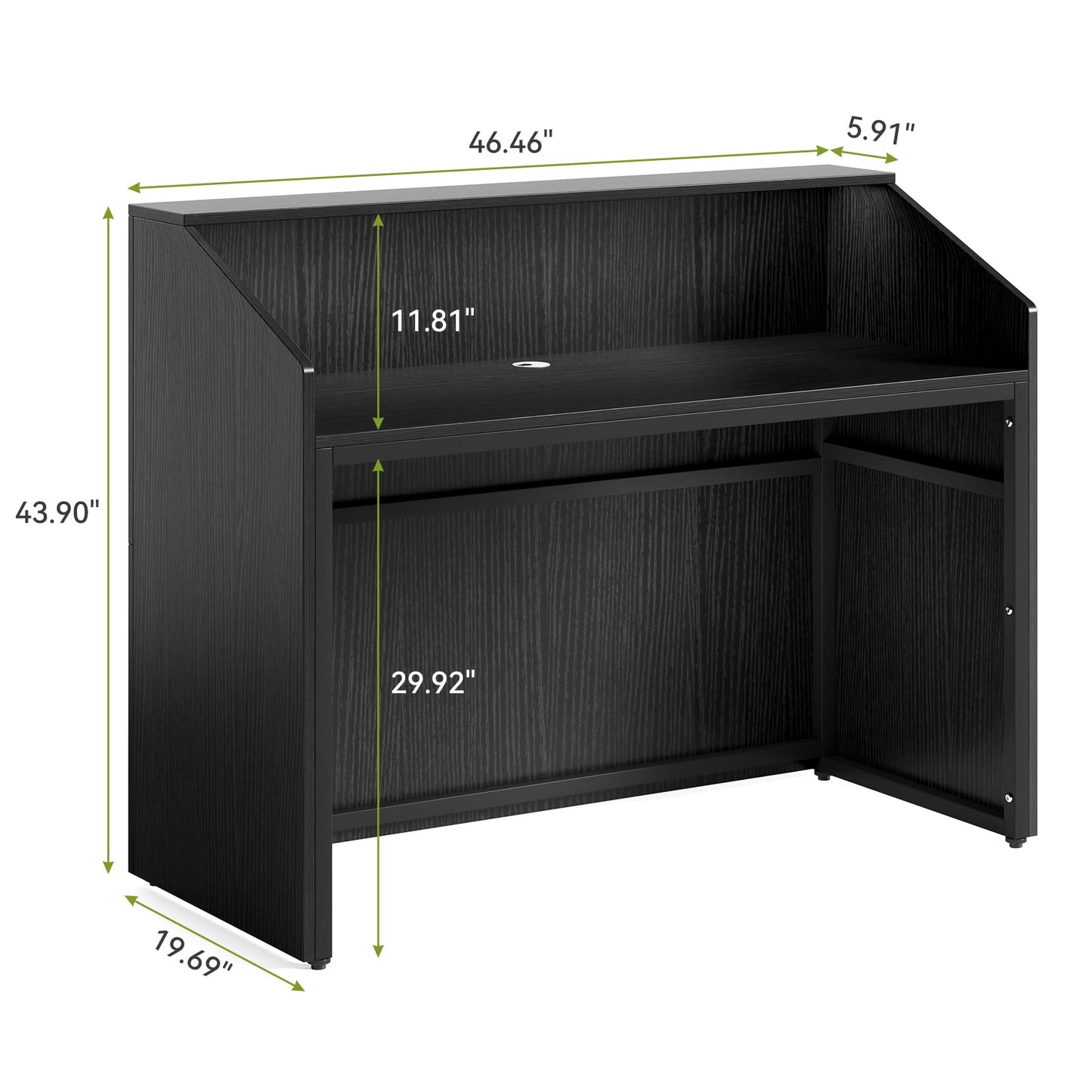 LITTLE TREE 47-Inch Reception Desk with Counter, Black Front Desk Reception Room Table, Retail Counter for Checkout, Modern Welcome Desk for Lobby, Office, Beauty Salon