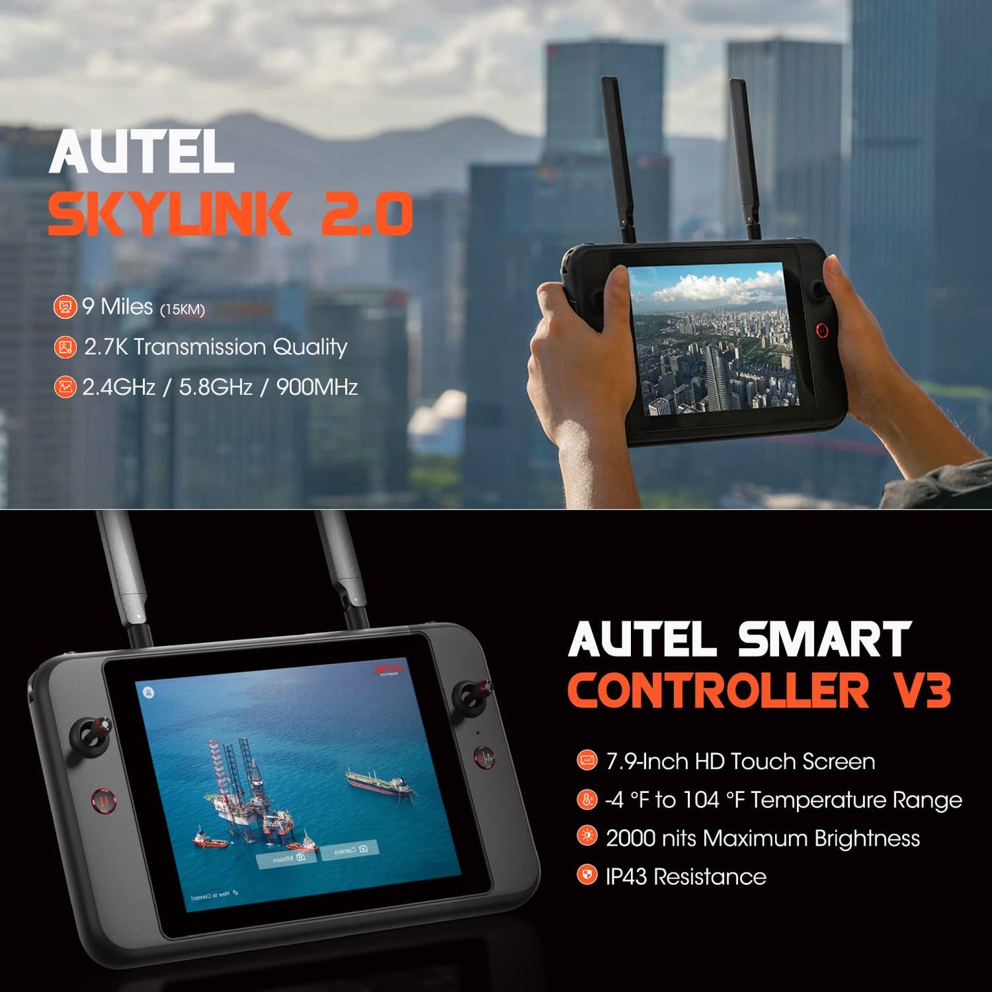 Autel Robotics EVO II Dual 640T Enterprise V3, 640*512 30Hz T~hermal&8" RYYB CMOS Sensor,10 Color Schemes, 4X lossless Zoom, 42 Min,15KM Transmission, Support Remote ID,w/Strobe/Spotlight/ Loudspeaker