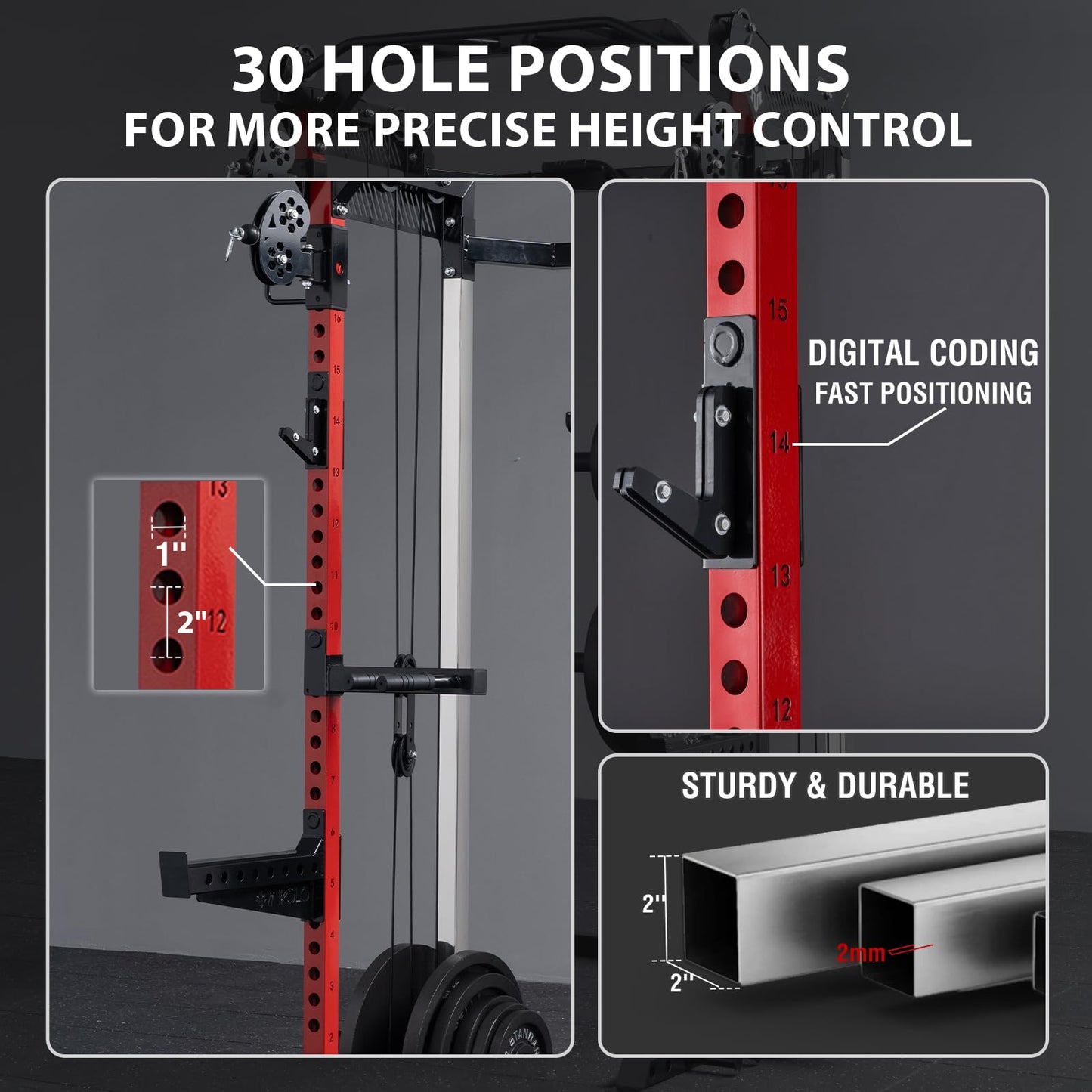Mikolo Power Cage, 2000LB Power Rack with Independent Dual Pulley System, Multi-Function Home Gym Workout Machine for Cable Crossover and Squat(Red Package)