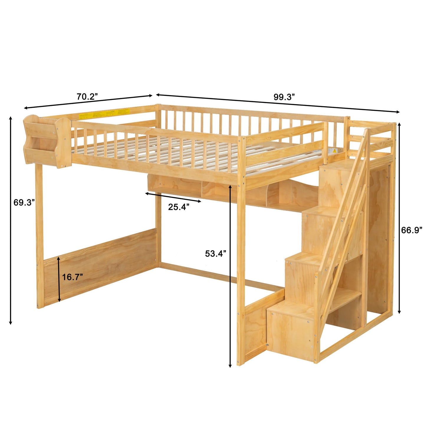 Merax Queen Size Wood Loft Bed Frame with Staircase,Storage Shelves & Wardrobe for Teens, Modern Loft Bed with Solid Slats, Guardrail, No Box Spring Required, Easy Assembly, for Bedroom, Natural