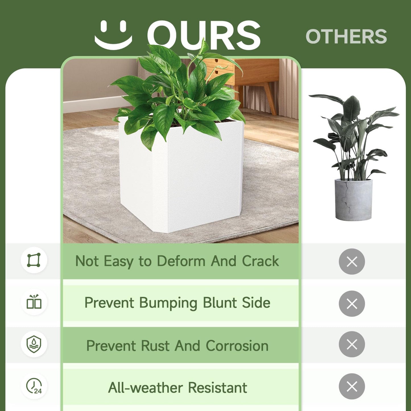 GJWCVL Steel Planter Box-24"x24"x24"-Large Square Planter Box-Outdoor Indoor-White Metal Planter Box Cube Steel Planters Heavy Duty Commercial Residential for Porch Patio Home Garden Hotel