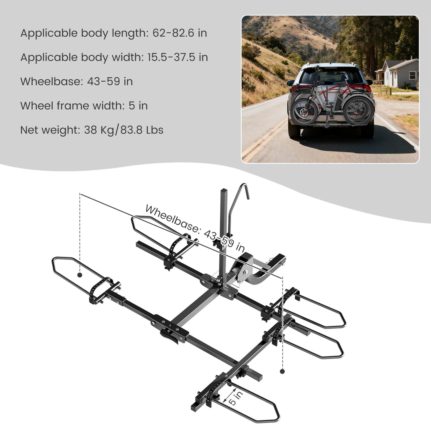 ABORON Heavy Duty Trike Hitch Rack for SUV Truck Van RV, Foldable Fat Tire Adult Tricycle Bike Carrier, 270 lbs Capacity Platform Tow Bar Rack for 2 Inch Receiver