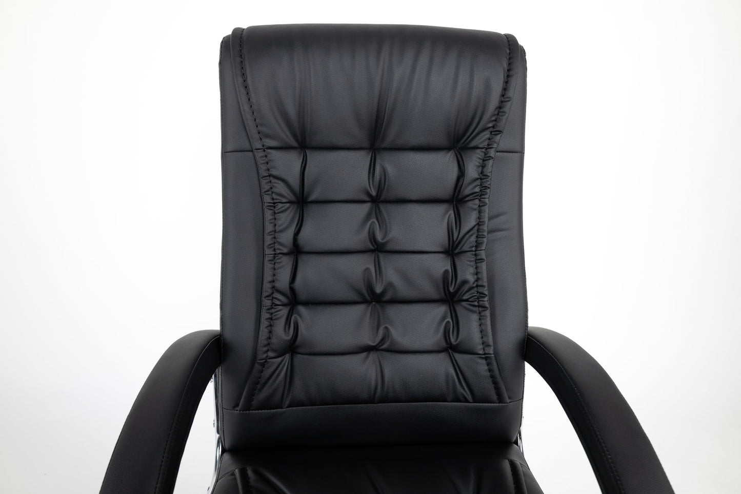 KEIKI Executive Office Chair High Back PU Leather Desk Chair with Spring Cushion, Ergonomic Swivel Computer Chair, Chrome Armrests, Adjustable Rolling Chair for Home Office, Black