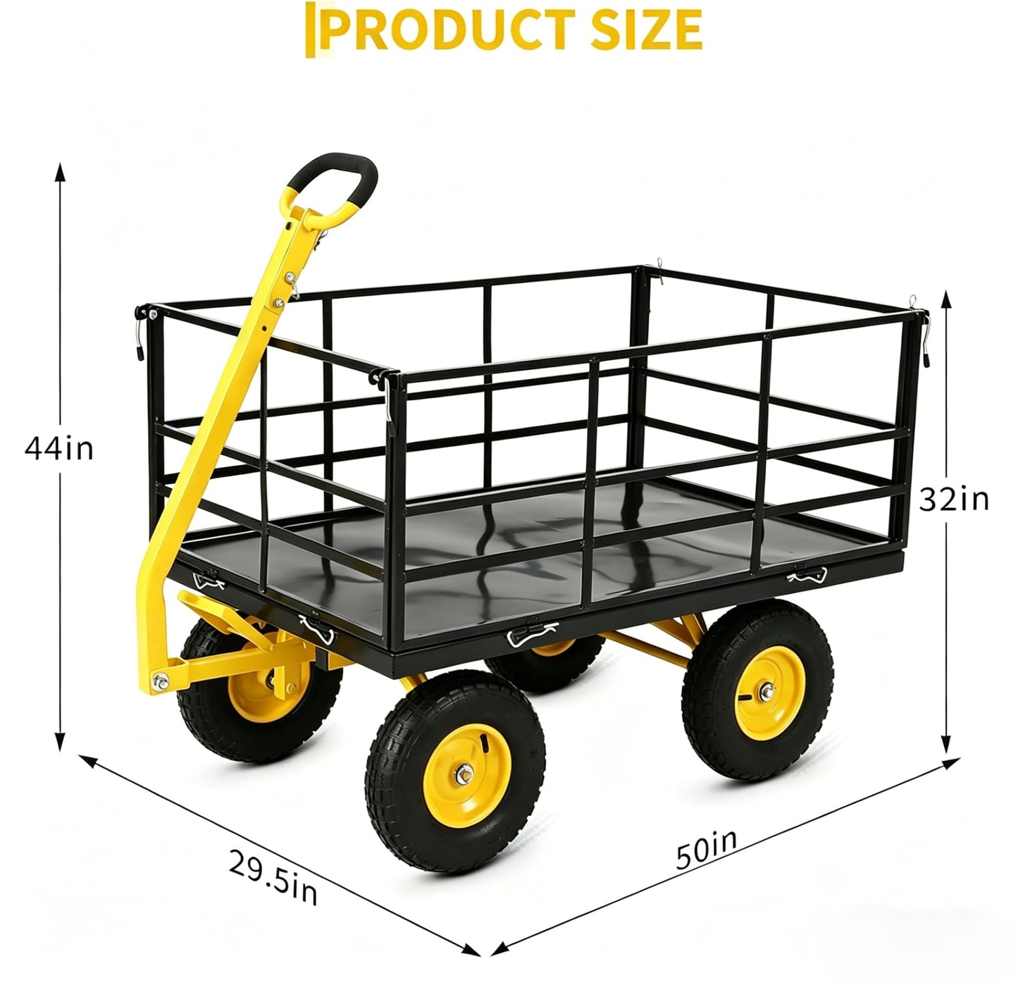 1500Lbs Steel Mesh Garden Cart, Heavy-Duty Utility Wagon with Removable Sides, Outdoor Wagon with Rubber Tire and Handle for Gardening Soil, Tools and Plant Transport(Black)