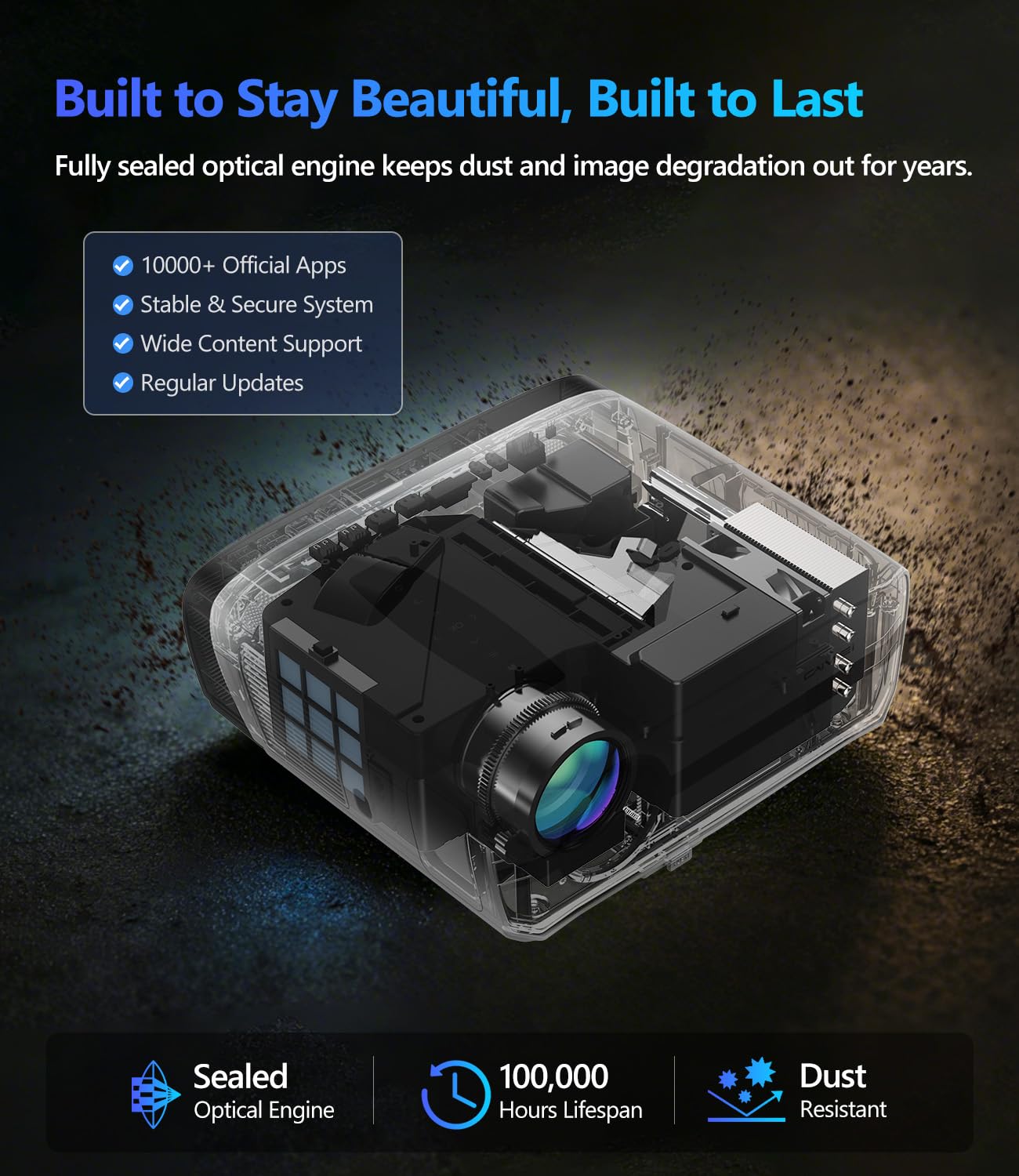 4K Smart Projector with Google TV & Netflix, 2500 ANSI Daylight Home Theater Projector, 70W Dolby Audio, TV Replacement Projector with 2 Wireless Mics, Family Karaoke, ToF Laser Auto Focus, HDMI ARC