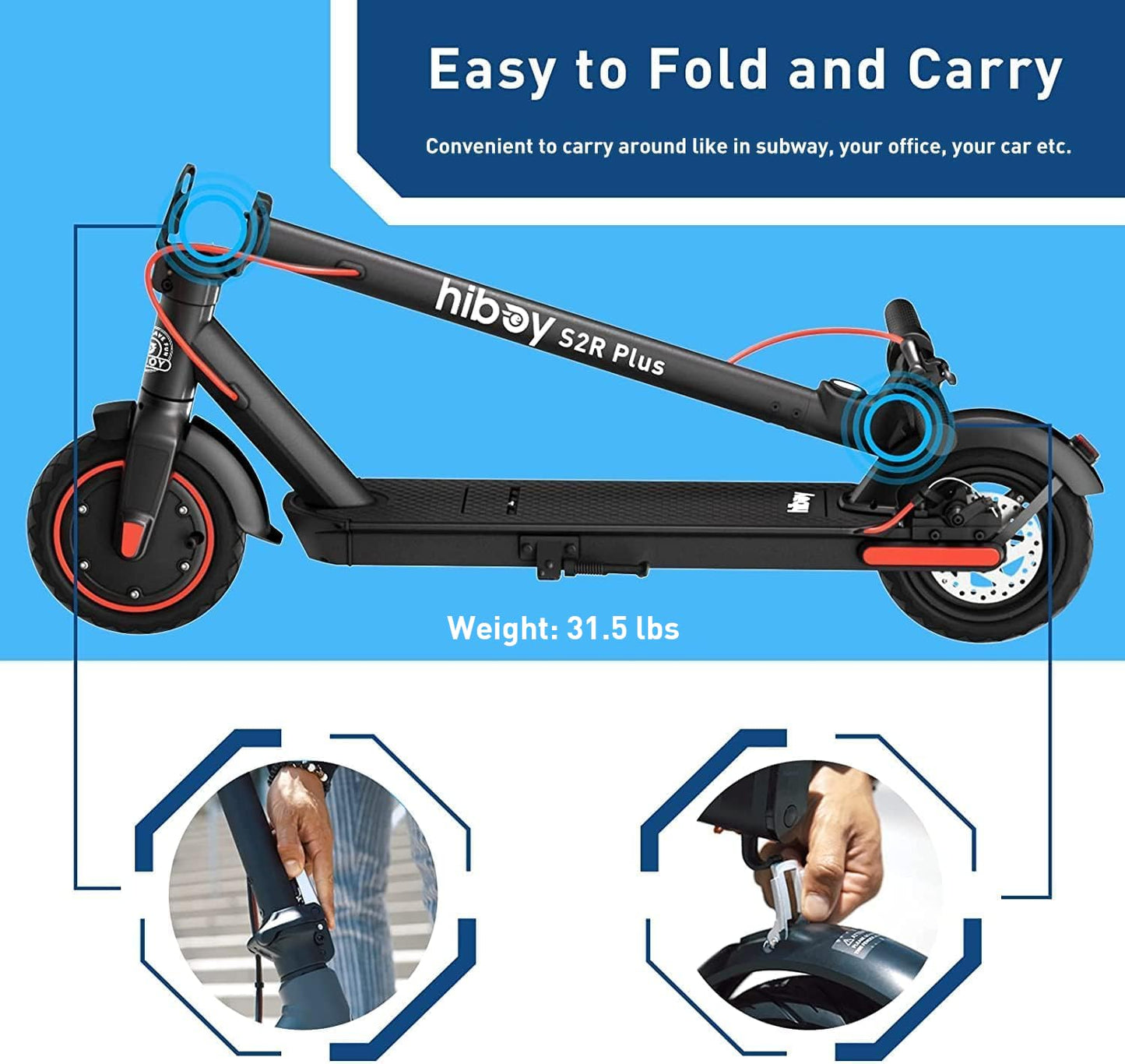 Hiboy 500W Peak Motor Electric Scooter, 19MPH, 22 Miles Long-Range, Foldable Commuter Electric Scooter Adults with Removable Battery, Dual Braking System & APP for Urban Travel