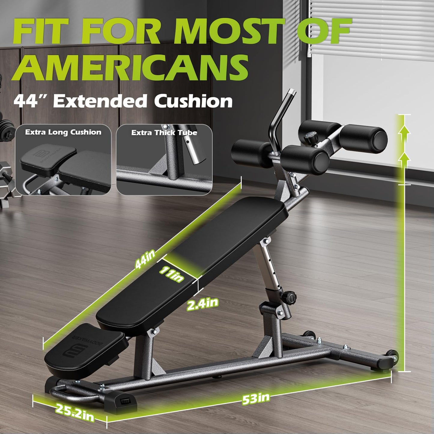 BODYWAKER Semi-Commercial Sit-Up Bench with Reverse Crunch Handle for Ab & Core Workout and Decline Bench Press, Adjustable Weight Bench Press Set with 4 Adjustable Heights for Home Gym Strength Training