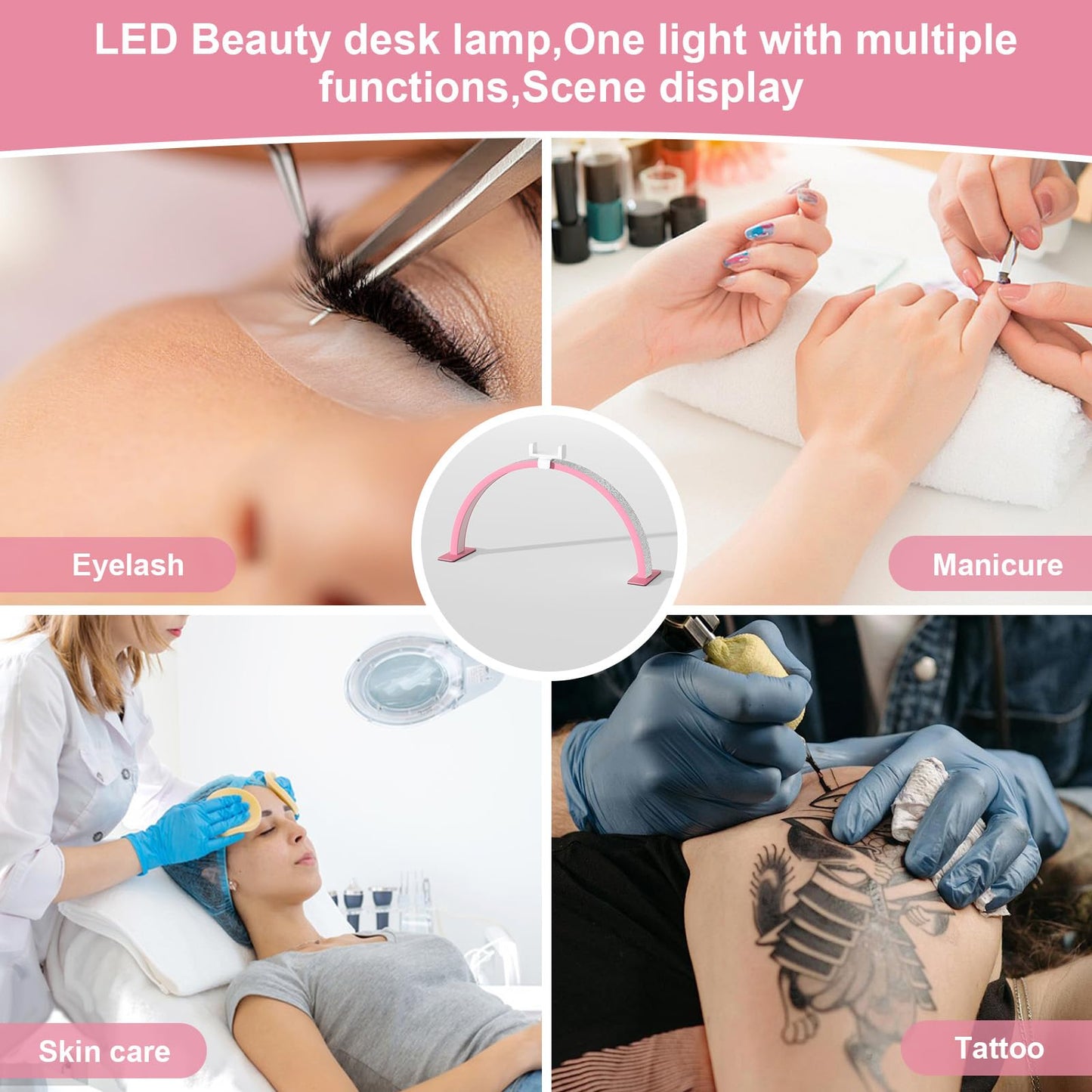 FFKJDM Nail Desk Light, 48W LED, 29-inch Half Moon, Color Temperature 3000K-6000K, Pink