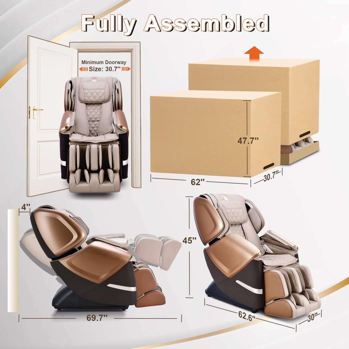 MYNTA 4D Massage Chair for Full Body, 4D+2D Dual Mechanism with Waist & Shawl Heating, Zero Gravity Recliner Foot & Calf Massage, Extended SL-Track, Music Sync with Hi-Fi Bluetooth Speaker