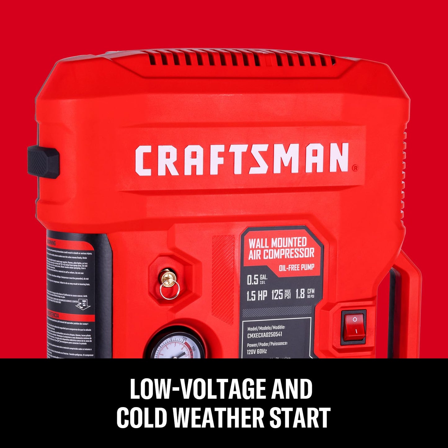CRAFTSMAN Wall Mount Air Compressor With 8 PCS Accessory Kit, Tire Inflator Portable & Quiet Air Compressor with Retractable 30ft Air Hose, Mini Tank 125 PSI MAX Pressure & 1.5 HP for Garage and Home