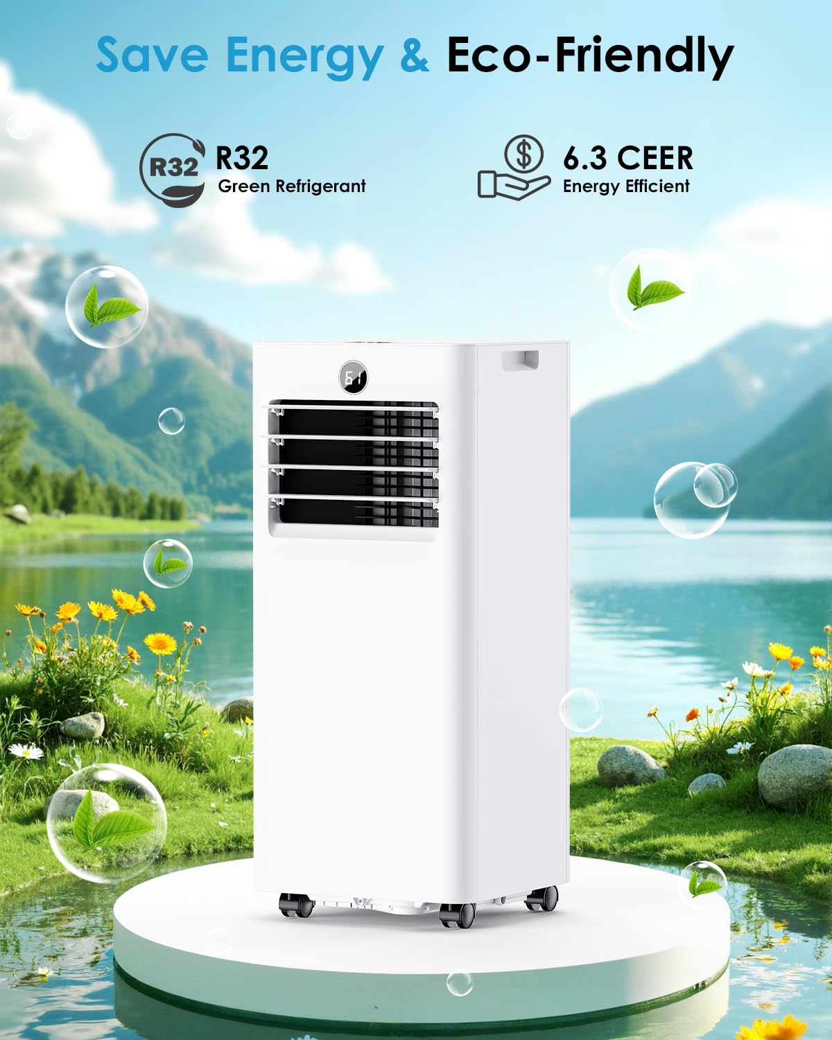 Portable Air Conditioners 8000 BTU, Quiet Air Conditioner with WiFi/App Control, 24H Timer, Dehumidifier, Fan, Cooling, Sleep Modes 4-in-1 AC Unit for Room with Window Kit, for Bedroom/Office, White