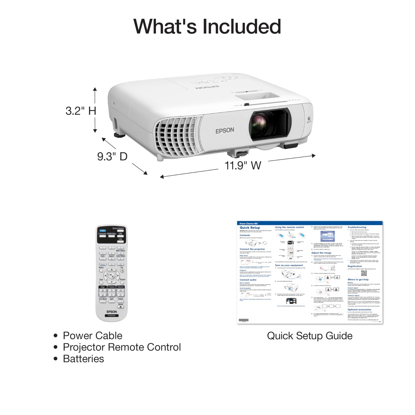 Epson Home Cinema 980 3-Chip 3LCD 1080p Movie Projector with Built-In Speaker, 4000 Lumens Color and White Brightness, Fast-Action TV Streaming and Gaming, Auto Picture Skew, 2 HDMI Ports