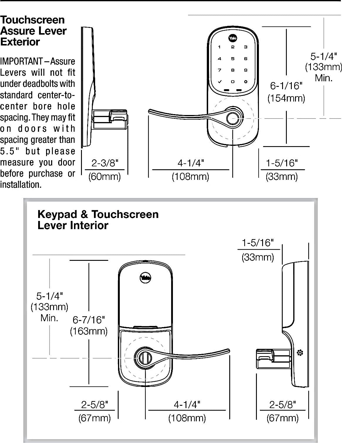 Yale Assure Lever Entry Door Lock with Wi-Fi Connected Touchscreen, Satin Nickel Smart Keypad Door Lock with Handle, Back-Up Key, and Z-Wave Compatibility, YRL226-ZW2-619