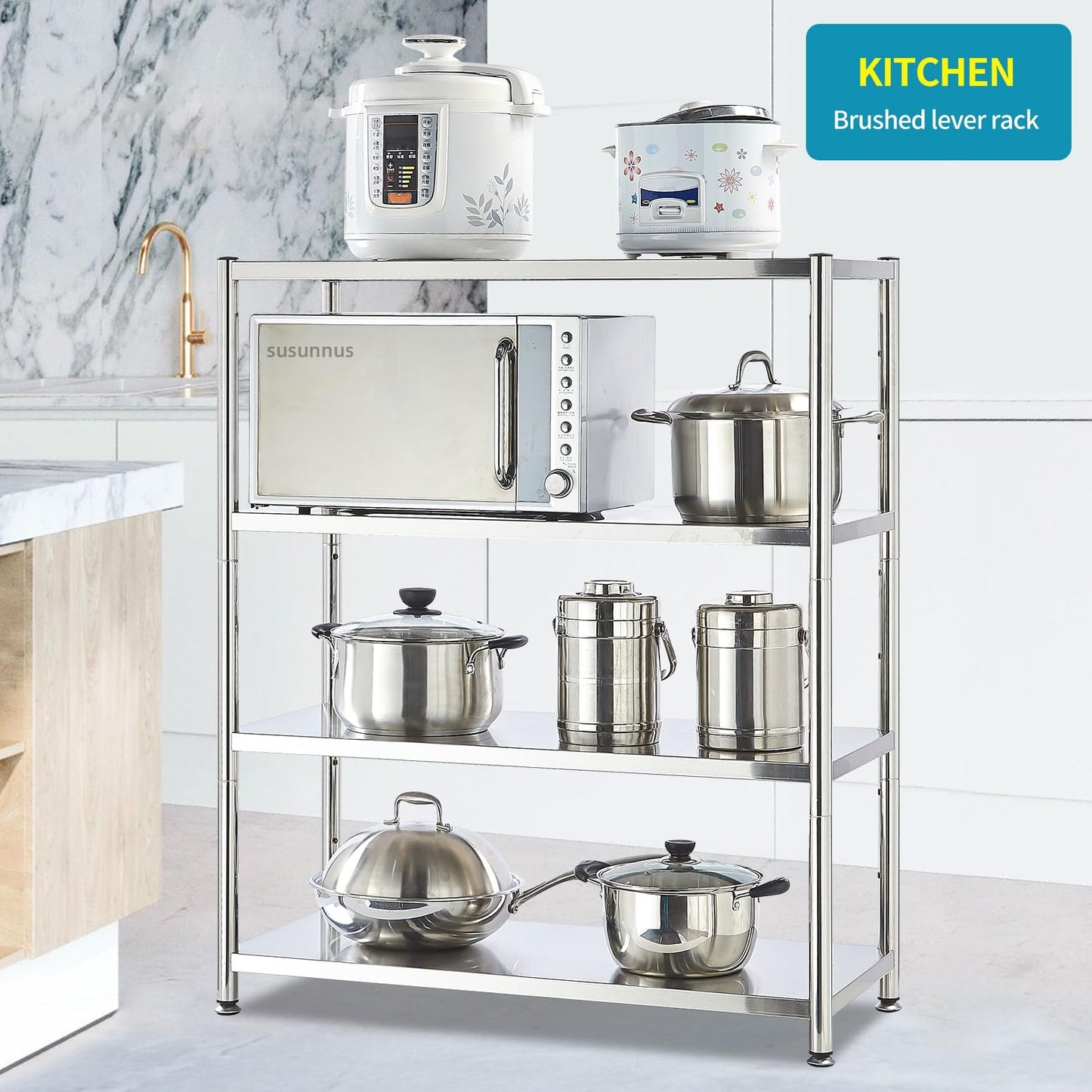 susunnus Stainless Steel Shelves,for Kitchen,Warehouse,35.8 * 15.8-4Tier