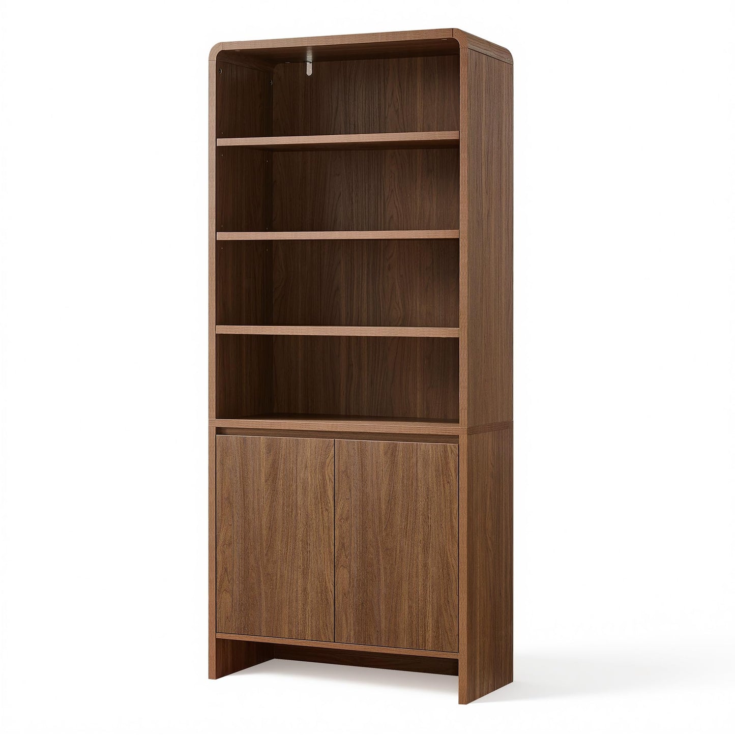 AMERLIFE 71“ Modern Bookcase with Storage Cabinets, 6-Tier Wood Bookshelf with Doors & Adjustable Shelves, Curved Design Display Cabinet for Living Room, Bedroom, or Home Office, Rustic Brown