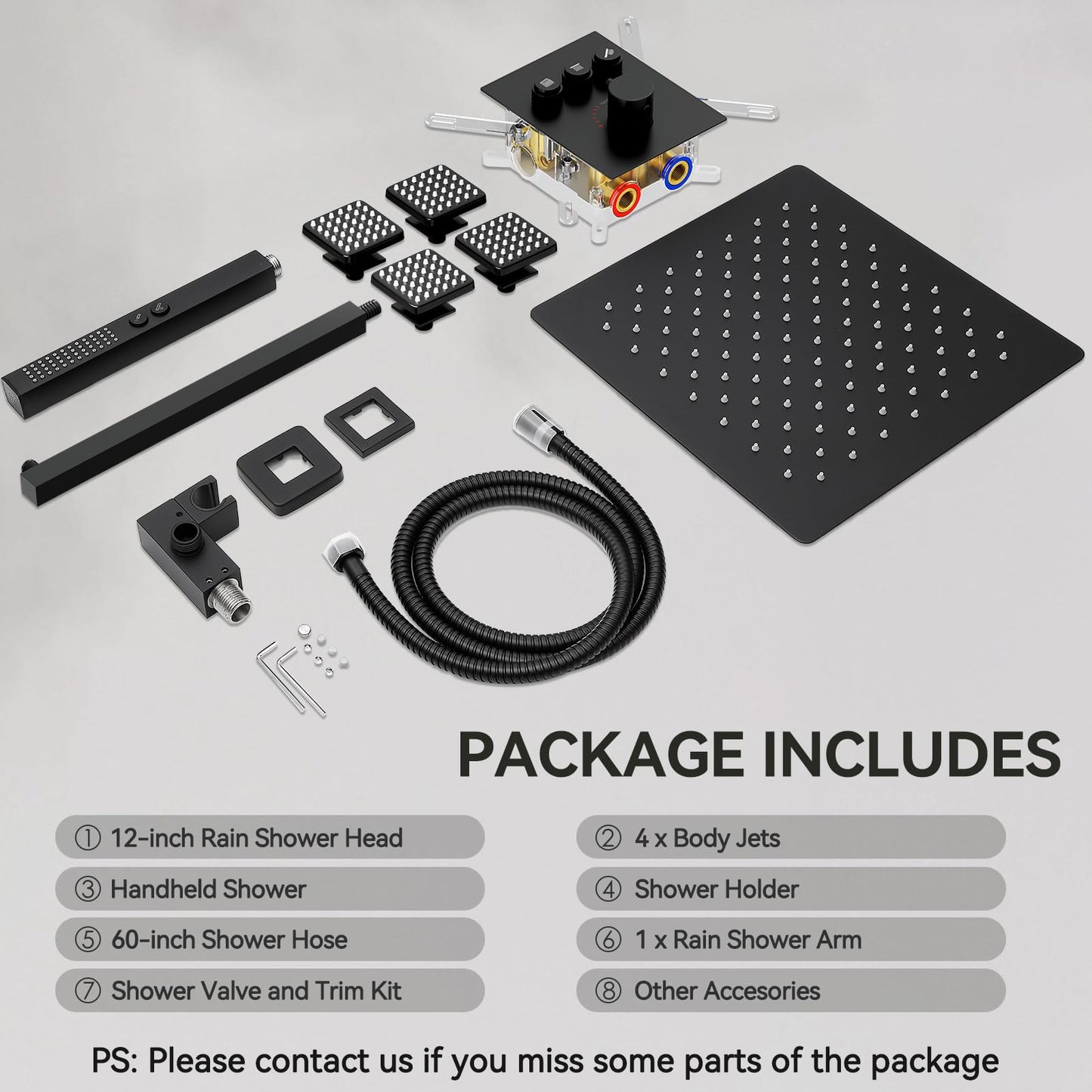 Shower System with Body Jets, STARBATH 12" Rain Shower with 2 in 1 Handheld and 4 Body Jets, Can Use All at Once, Push Button Thermostatic Valve and Trim Kit Complete Shower Faucets Sets, Matte Black