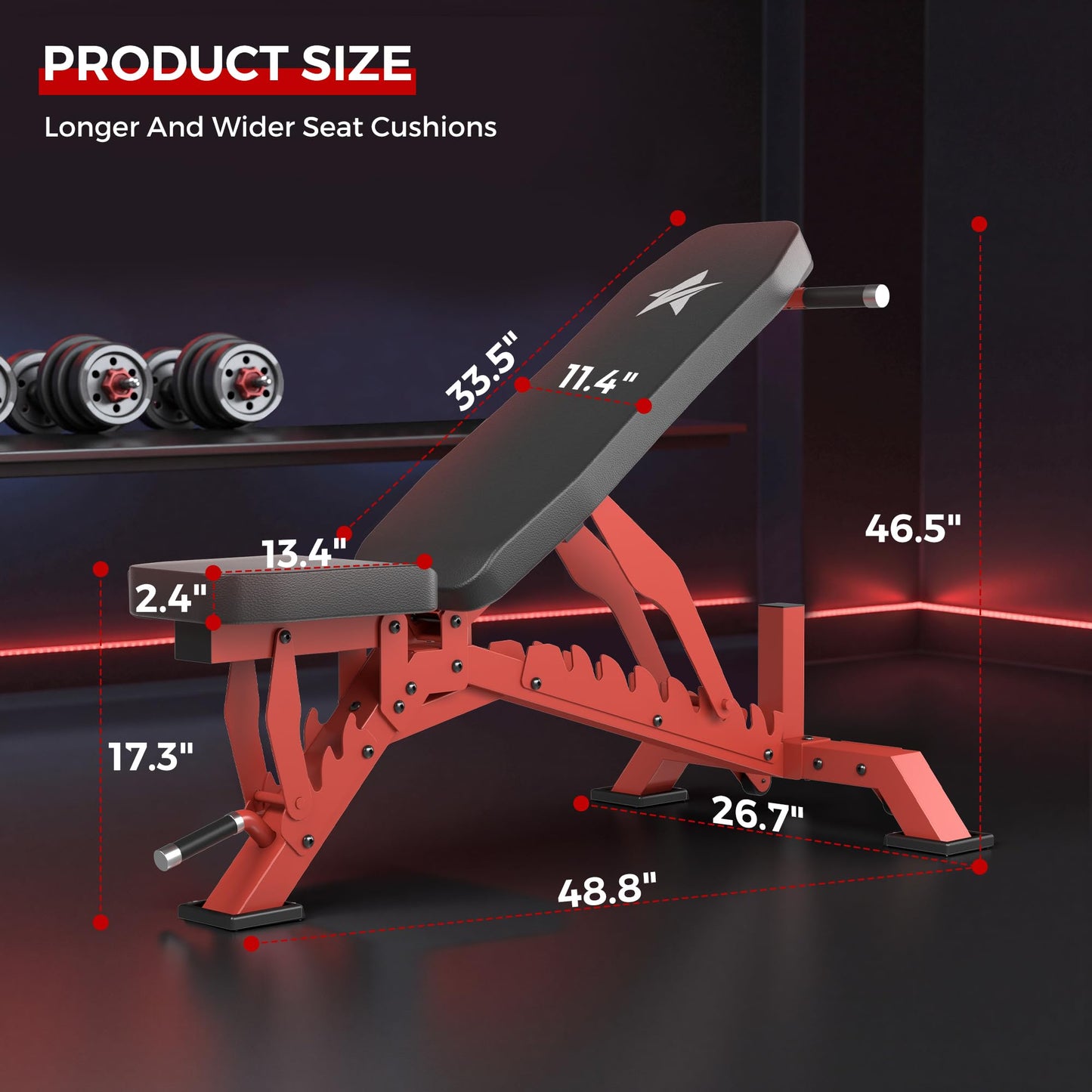 STACOO Weight Bench, Adjustable Workout Bench for Home Gym Full Body Workout, 1300LBS Weight Capacity Bench Press, Flat/Incline Bench with 33" Extra-Long Backrest & Wheels