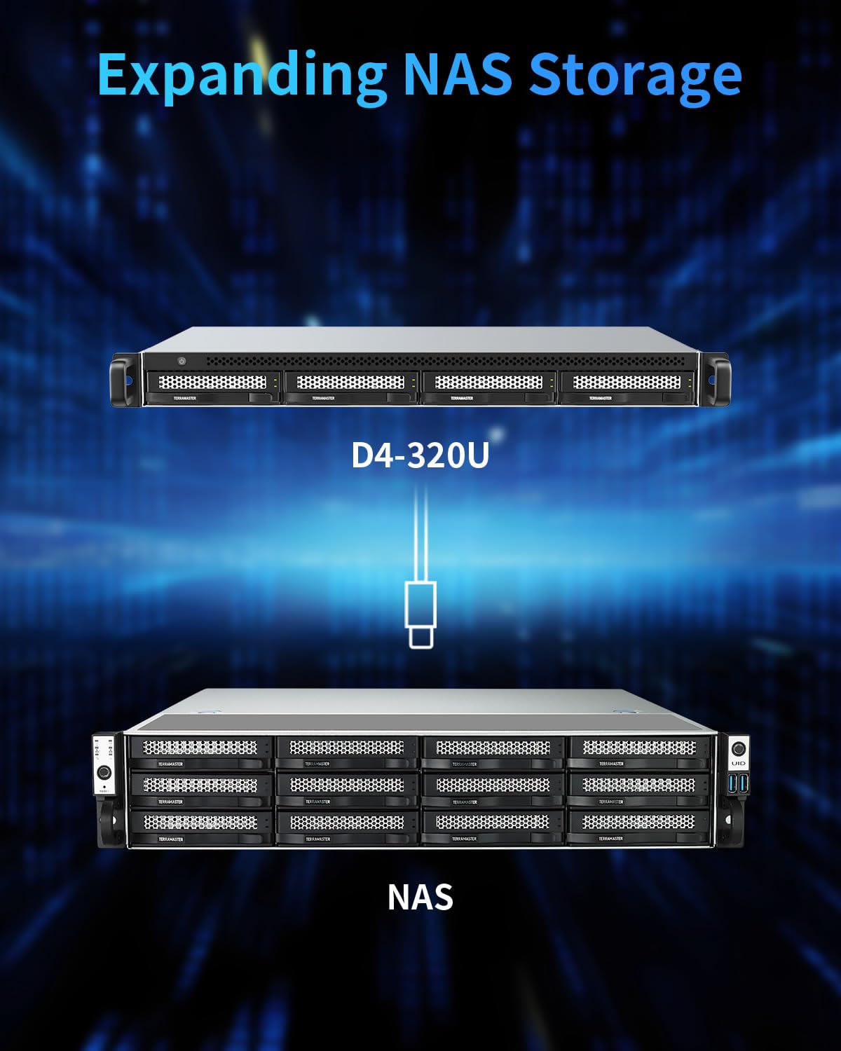 TERRAMASTER D4-320U Hard Drive Enclosure - 4Bay 1U Rack Mount USB 3.2 Gen2 10Gbps Type-C External USB Storage Compact Chassis Hot Swappable Plug and Play (Diskless)