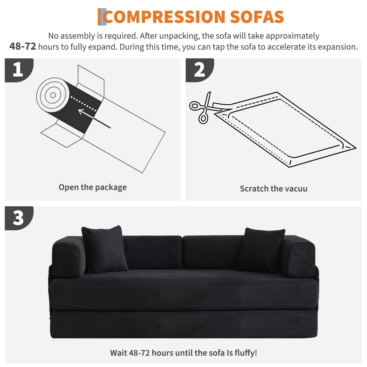 GarveeLife 78.8" Modular Corduroy Sofa Bed,5 in 1 Convertible Futon Floor Couch with Pull-Out Sleeper,Multi-Functional Futon for Living Room Guest Room & Small Spaces