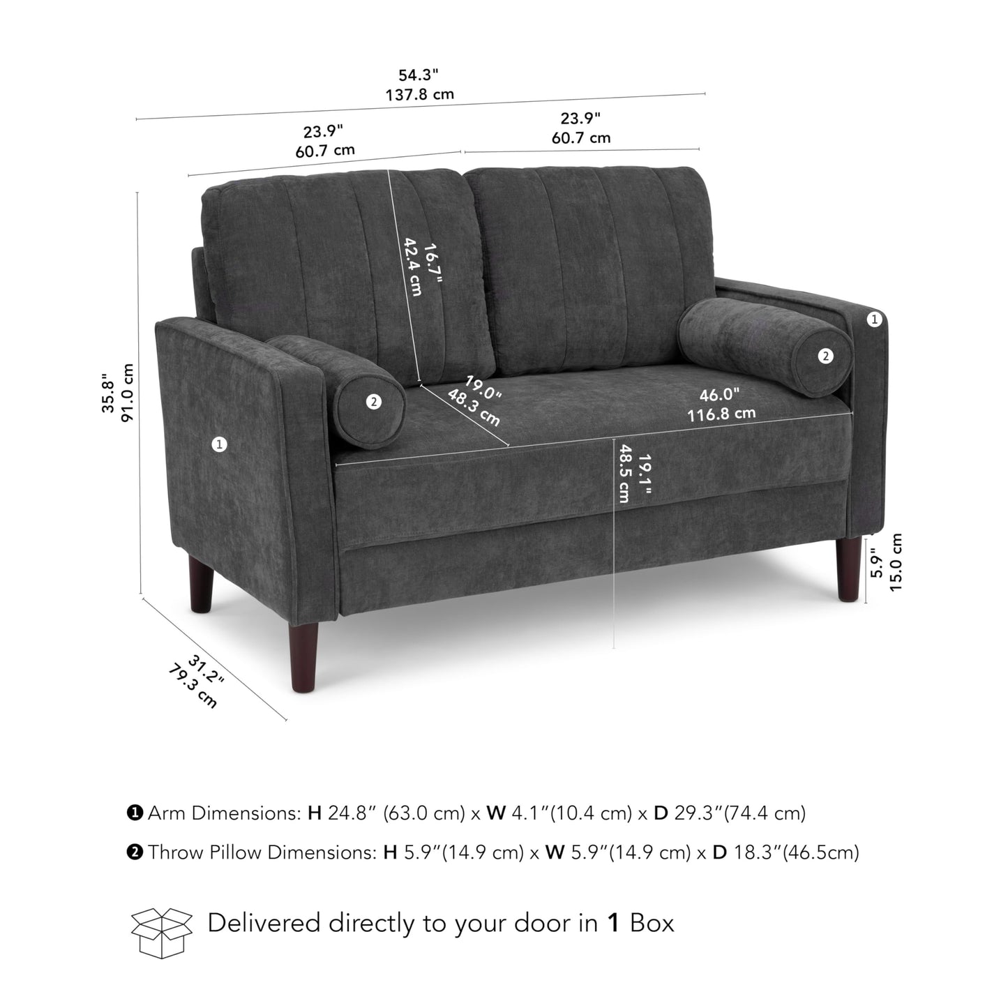 Bush Home 54-inch Loveseat, Living Room Furniture, Max Collection, Iron Gray Chenille Fabric