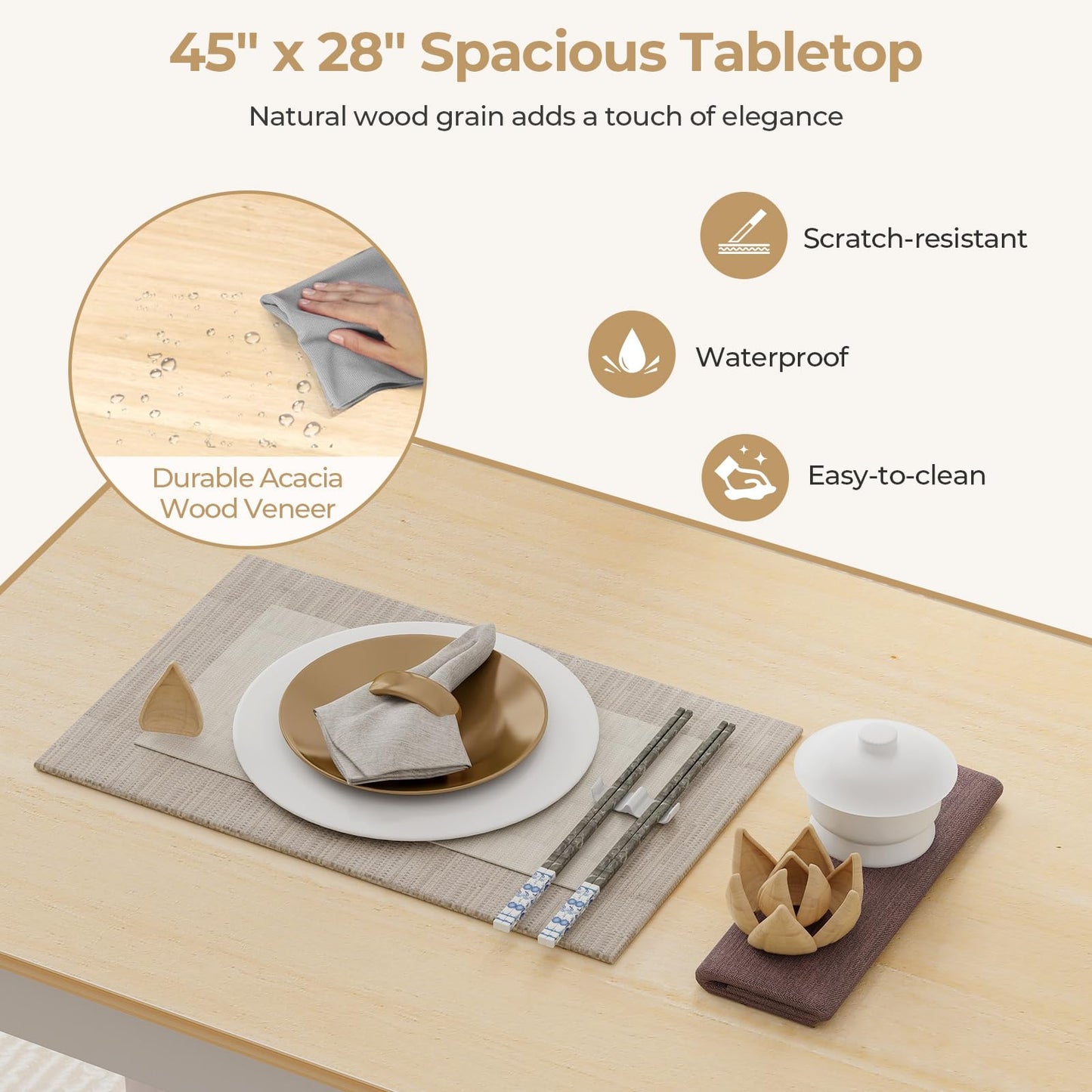 Tangkula Dining Table Set for 4, Solid Wood, Farmhouse Dinette Set w/Rubber Wood Legs, Compact Dining Table and Chairs Set for Kitchen, Dining Room (Natural+White)