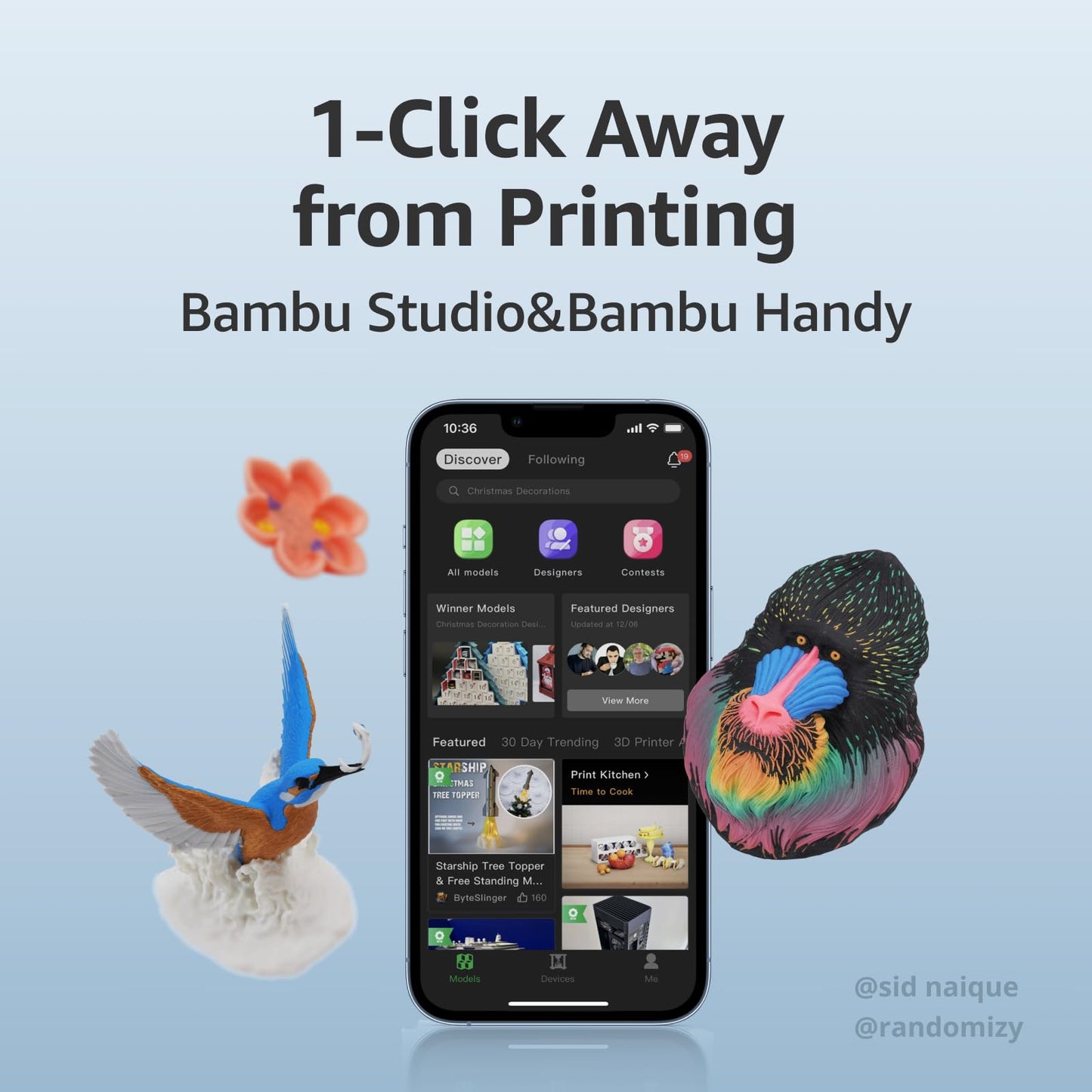 Bambu Lab A1 mini 3D Printer + LED Lamp Kit, Set Up in 20 Mins, High Speed & Precision, Full-Auto Calibration & Active Flow Rate Compensation, ≤48 dB Quiet FDM 3D Printers