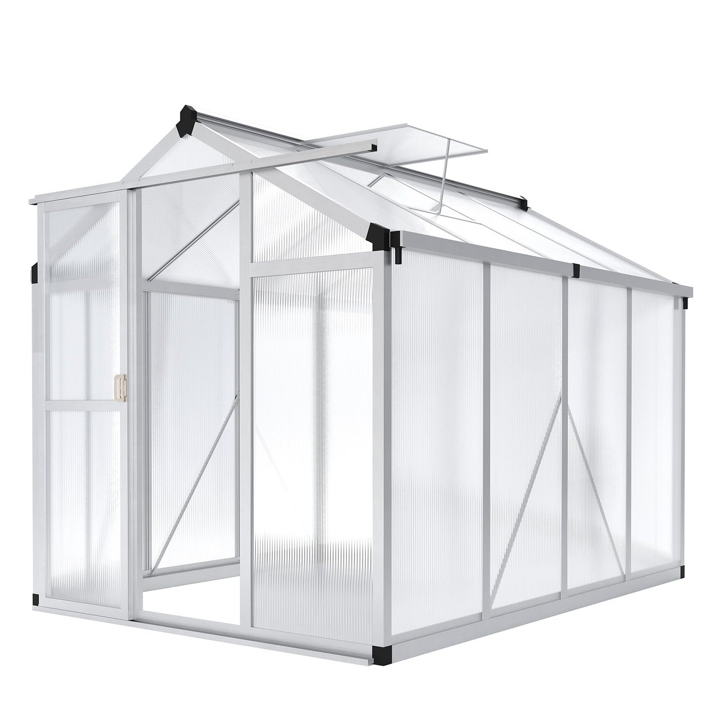 Garvee 6x8 FT Greenhouse - Aluminum Greenhouses for Outdoors, Large Polycarbonate Greenhouse with Roof Vent, Heavy Duty Walk-in Green Houses for Outside Garden, Backyard, Patio, Lawn, Easy Assembly