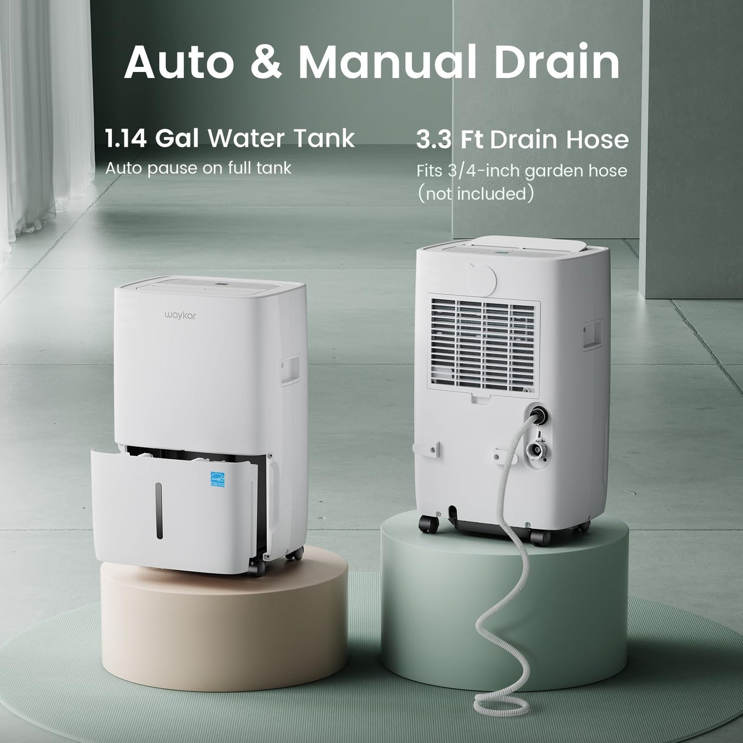 Waykar 80 Pints Energy Star Dehumidifier for Spaces up to 5,000 Sq. Ft at Home, in Basements and Large Rooms with Drain Hose and 1.14 Gallons Water Tank