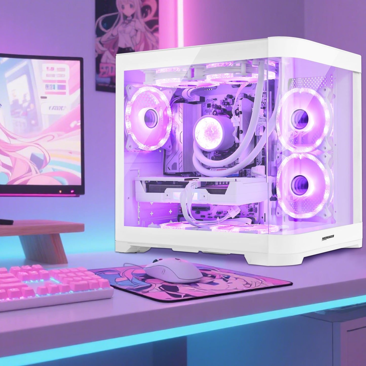 HOENGAGER Gleaming Prebuilt Gaming PC Desktop - AMD Ryzen 7 9700X - GeForce RTX 5060 (8GB) - 32GB DDR5 6000MHz - 1TB PCIe NVMe SSD - White Gaming Case, RGB Fans, Wi-Fi, Win 11