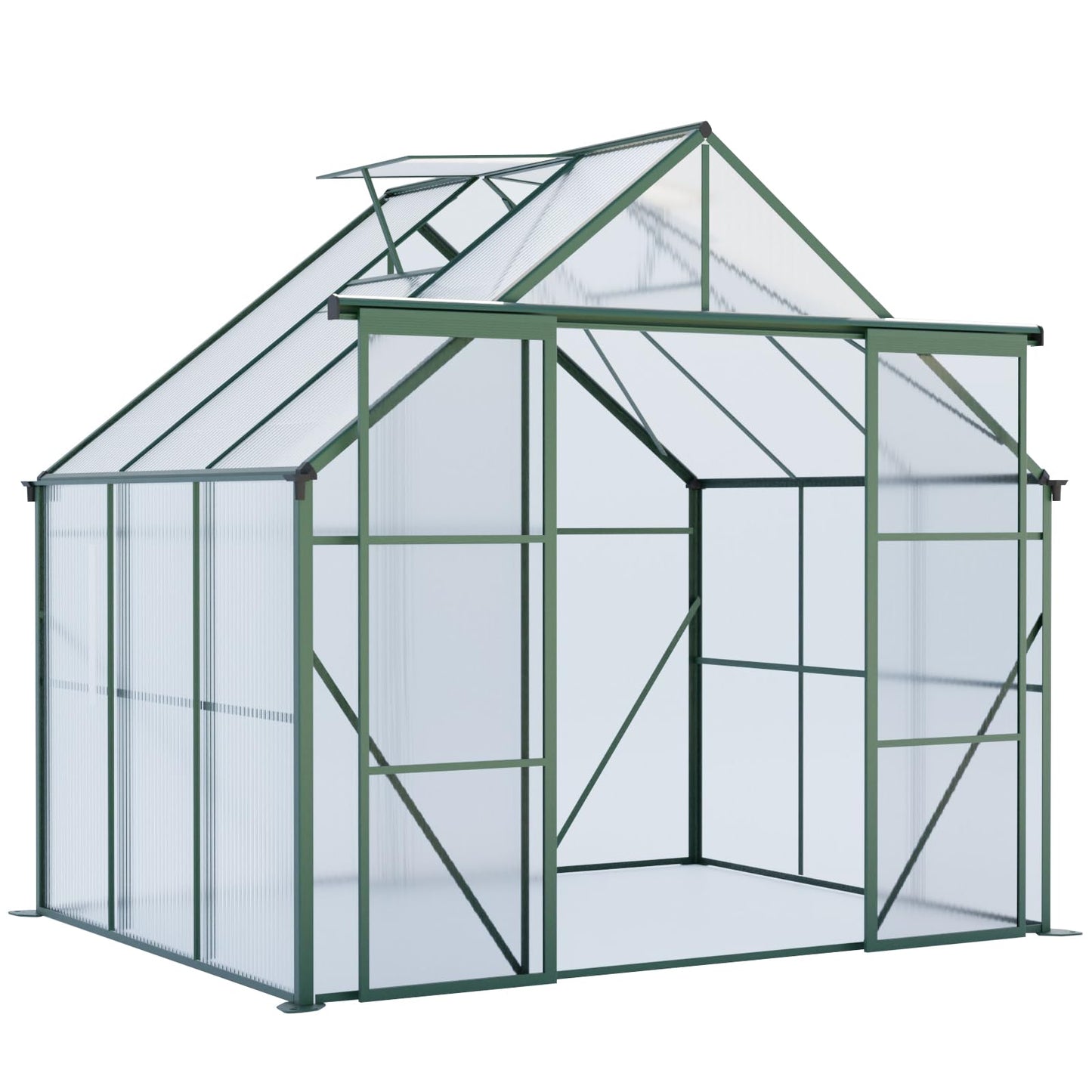 KEIKI 8x6 FT Double Door Polycarbonate Greenhouse with Aluminum Frame,Raised Base and Roof Vent,Walk-in Greenhouses for Patio Garden Backyard