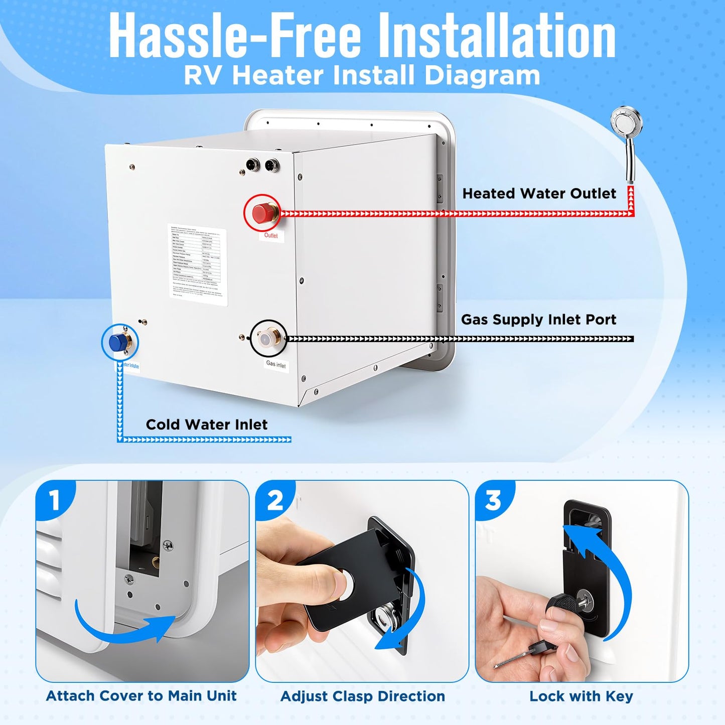 RV Tankless Water Heater, Silvbott 65000 BTU Propane Gas On Demand 12V RV Instant Hot Water Heater with Remote 15"x15" Door White High Altitude Compatible CSA Certified for All RV Camper Trailer
