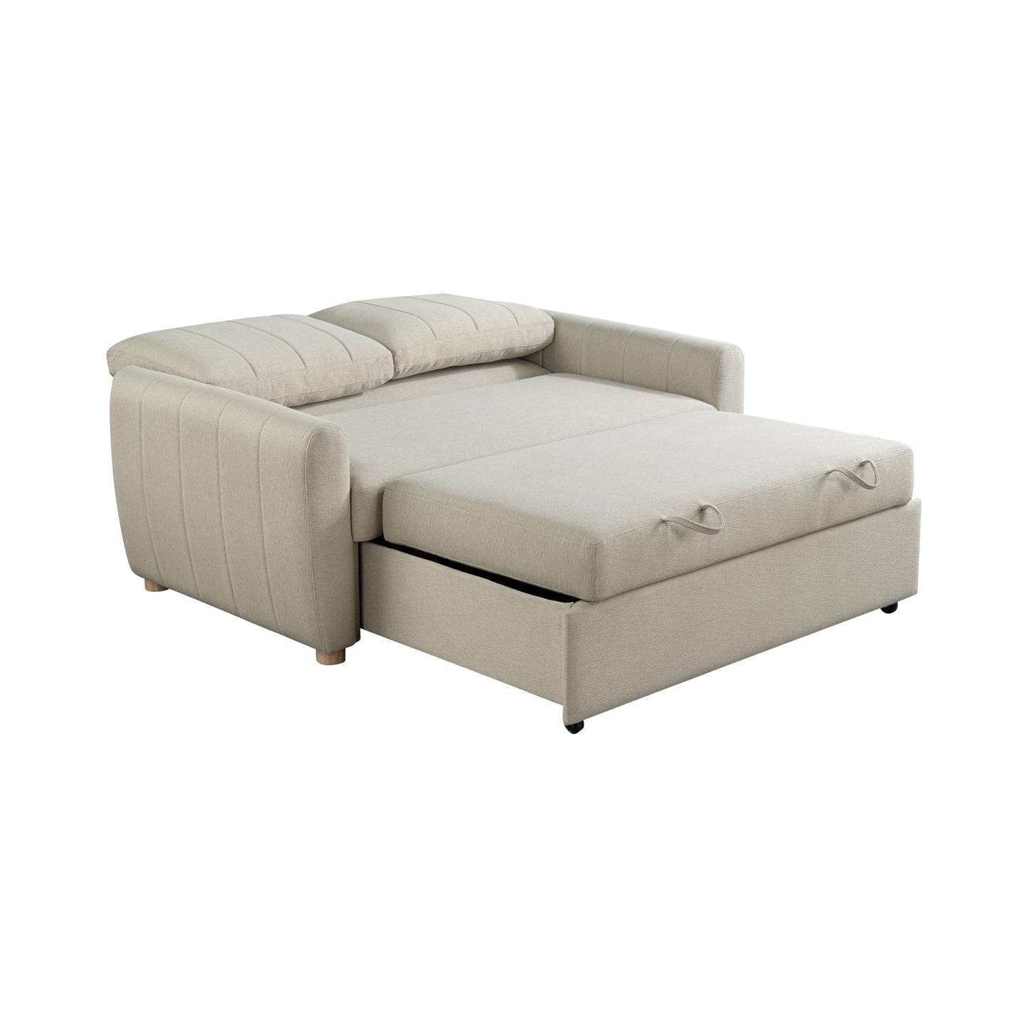Serta Galway 66.5" Convertible Sleeper Loveseat, Full Size, Dreamcoil Comfort, FingerGuard Pinch Point Protection, Soft Woven Fabric, Beige