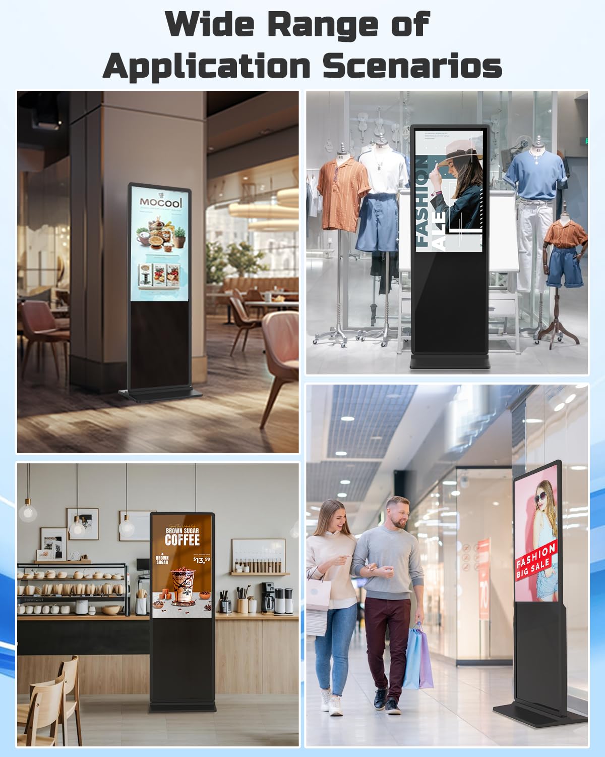 SIOXCFZ 55 inch Digital Signage Display, 4K 2160P LCD Touchscreen Indoor Floor Standing Digital Kiosk, Auto Media Player Advertising Display Poster with Android OS Remote Control, HDMI/WiFi/USB