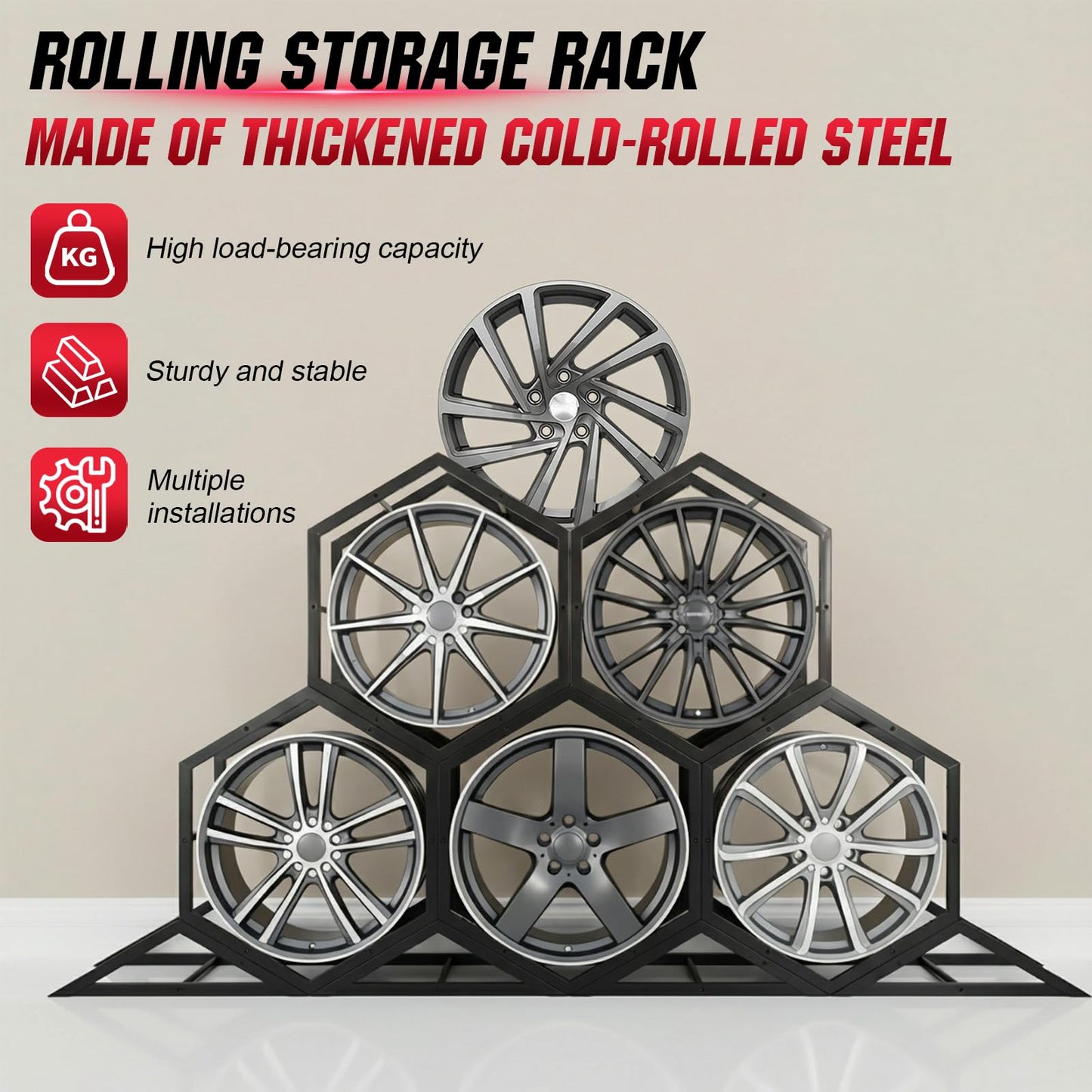 Heavy Duty Tire Storage Rack Adjustable Tire Rack for Garage Wall Mount Wheel Organizer Holder for Exhibition Shop Garage Trade Show
